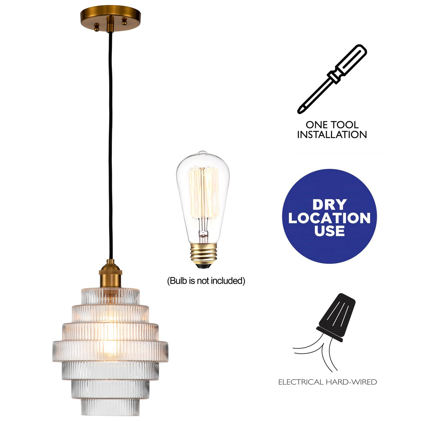 Lampadario a sospensione in ottone anticato a 1 luce C Cattleya con paralume in vetro a strisce - Ottone anticato