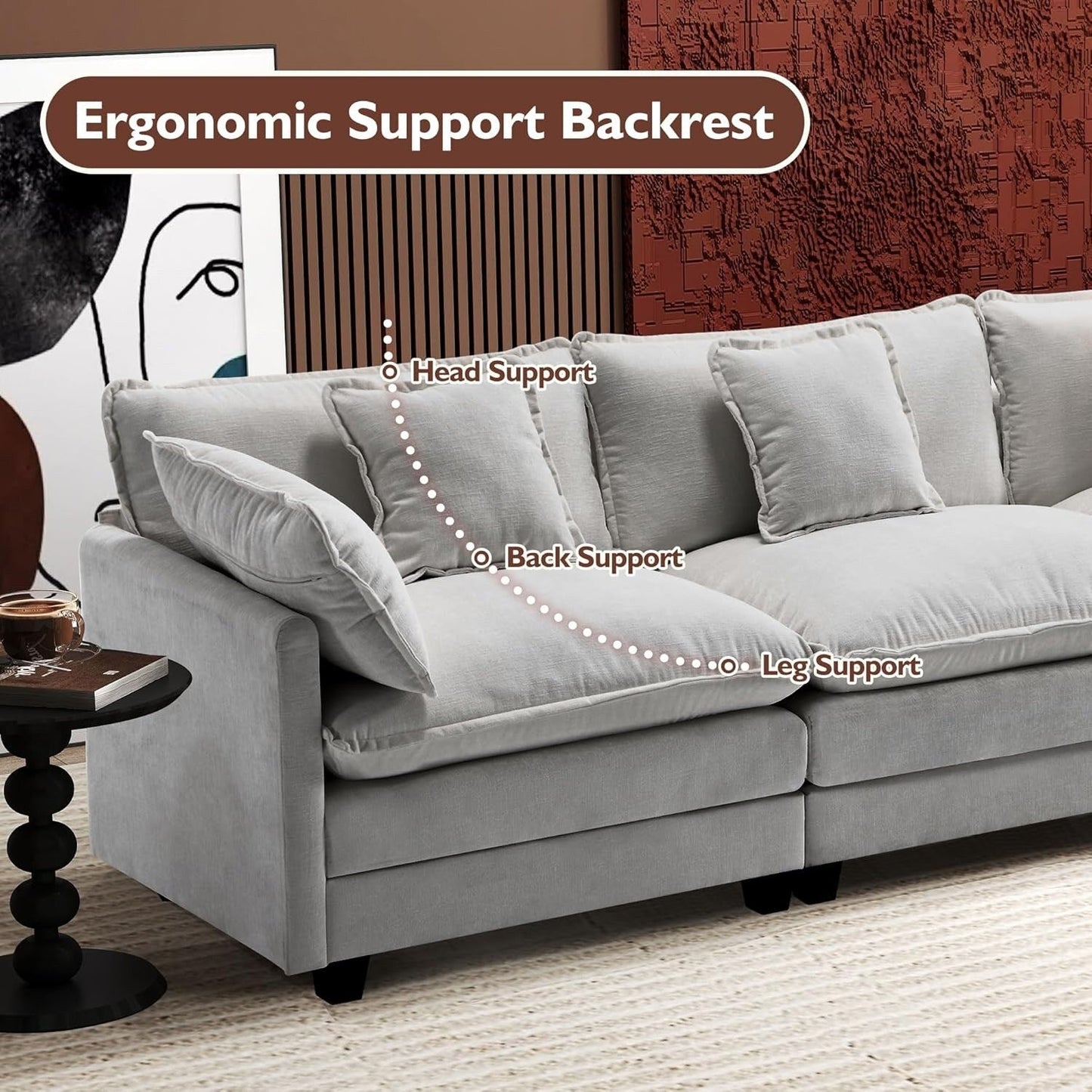 Divano componibile a forma di L 111.4 con pouf - Divano in ciniglia a 4 posti per soggiorno