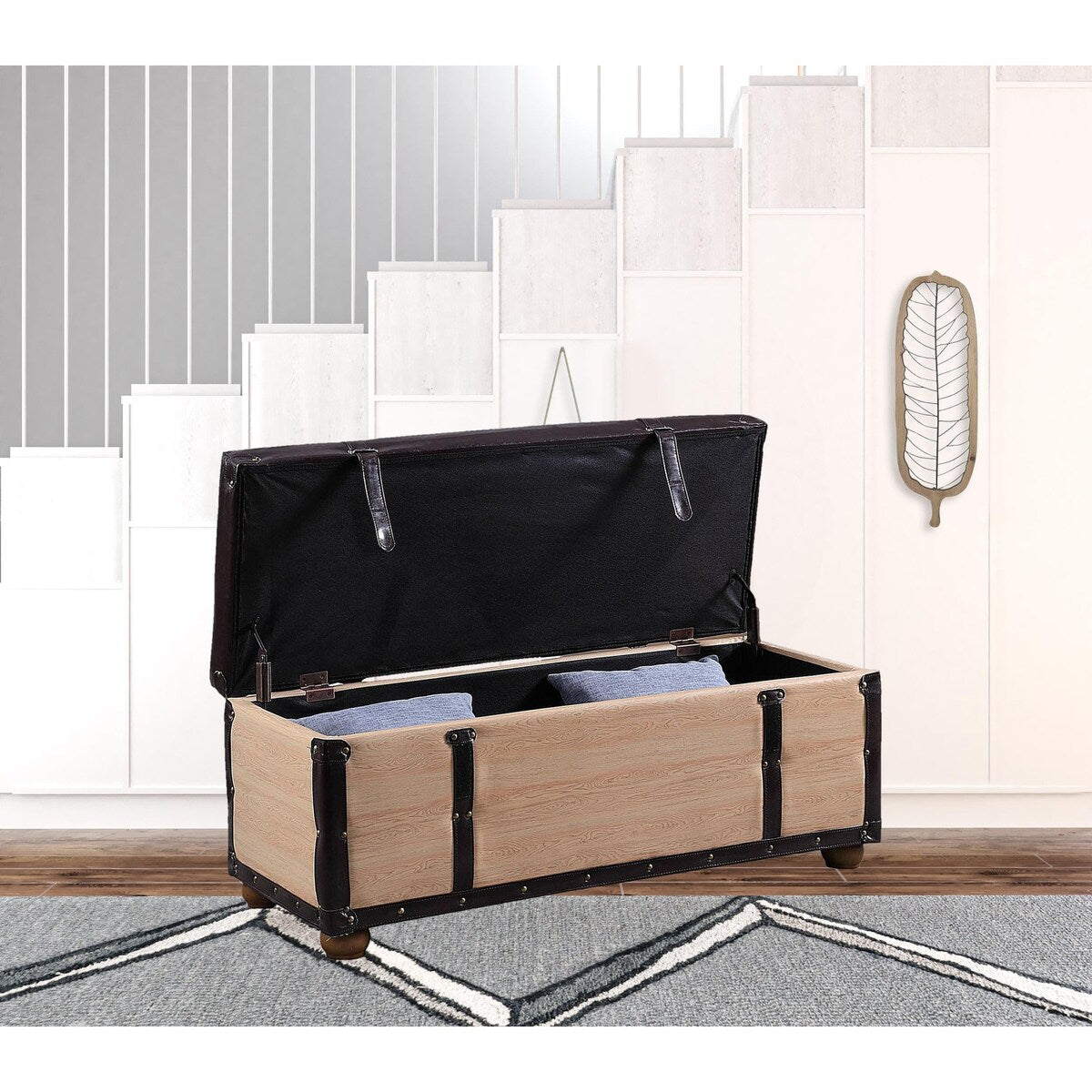 17 Panca in similpelle nera e marrone chiaro naturale con piano ribaltabile