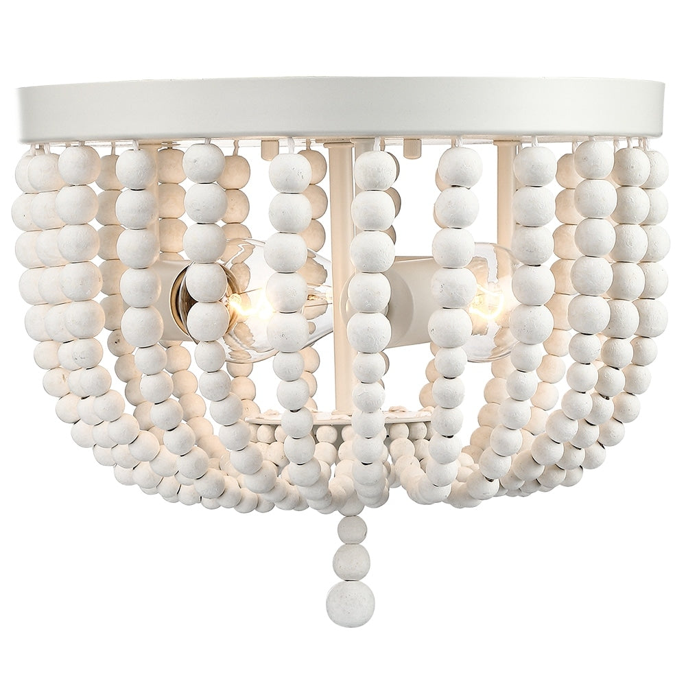 Lampada da soffitto a filo con perline in legno bianco antico Bohemia a 3 luci