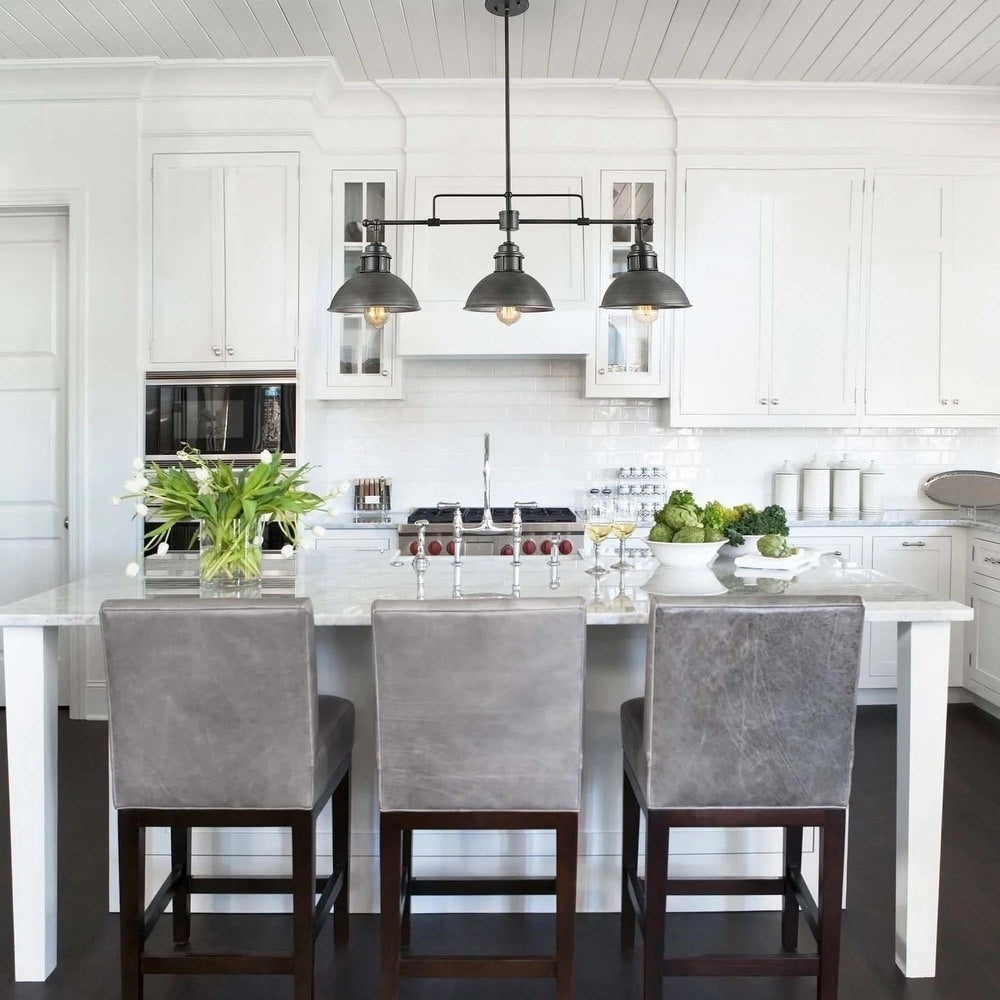 Lampada a sospensione lineare a cupola in metallo retrò da fattoria a 3 luci/luci per isola cucina