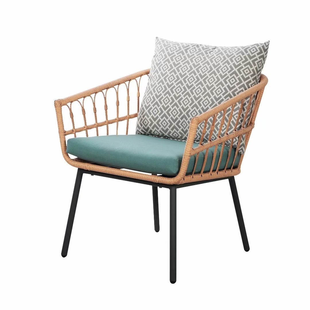 Set da bistrot in vimini per esterni, 3 pezzi, con cuscini