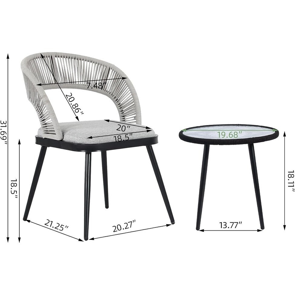 XINMICS 3 pezzi di mobili da giardino con schienale intagliato in corda intrecciata fatta a mano