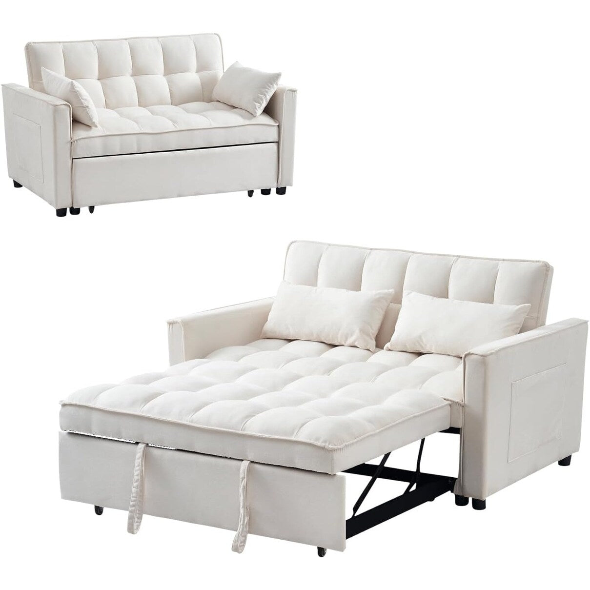 Divano letto 3 in 1 in velluto - Divano estraibile con schienale regolabile, braccioli e tasche portaoggetti per il soggiorno