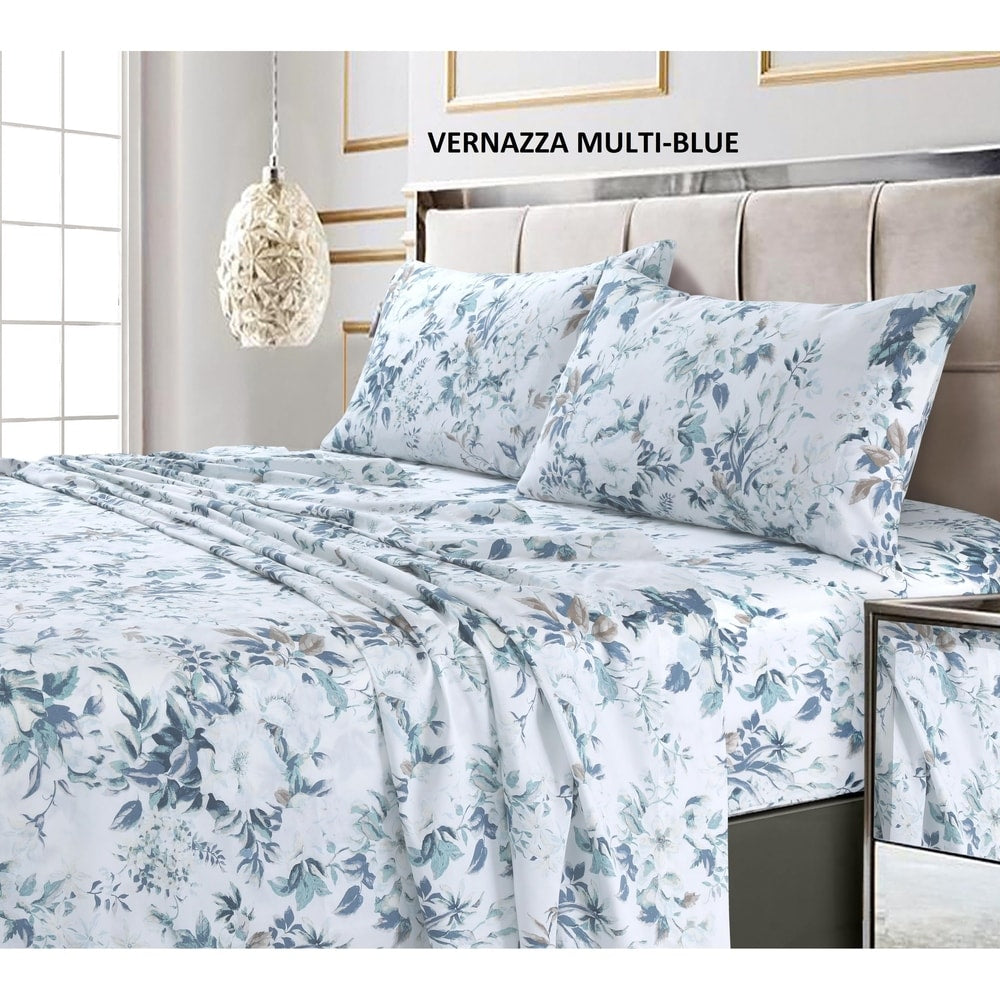 Set di lenzuola con tasche profonde stampate ultra morbide in cotone a 300 fili