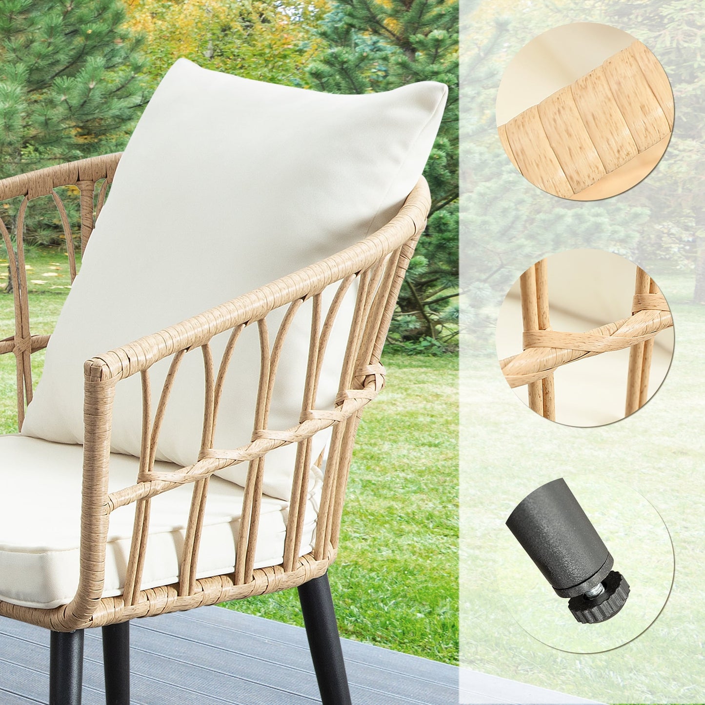 Set da conversazione in rattan e vimini per patio da 3 pezzi