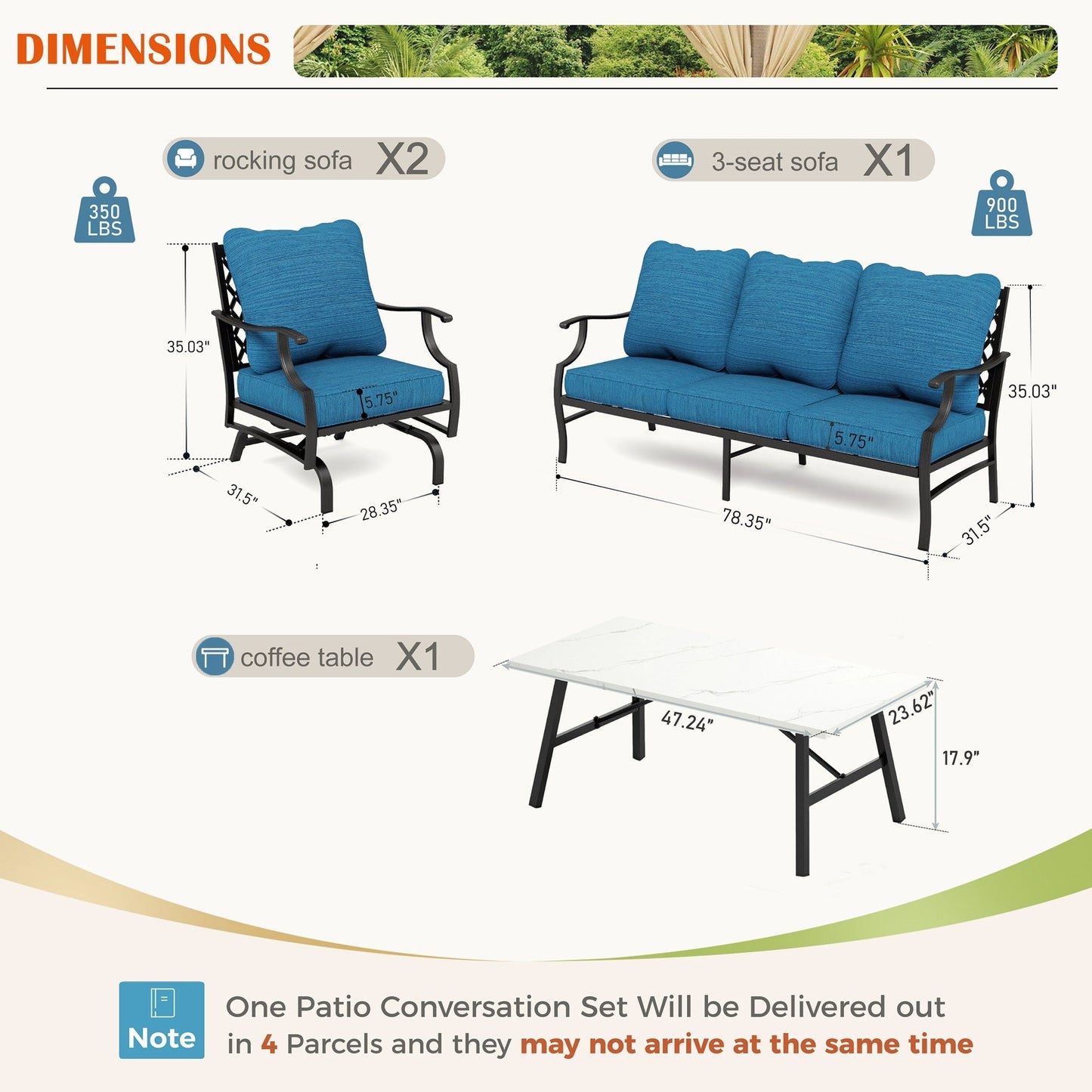 MAISON ARTS Set da conversazione per patio da 4/5 pezzi, set di divani con 2 poltrone singole, 1 divano a 3 posti e tavolino/pouf