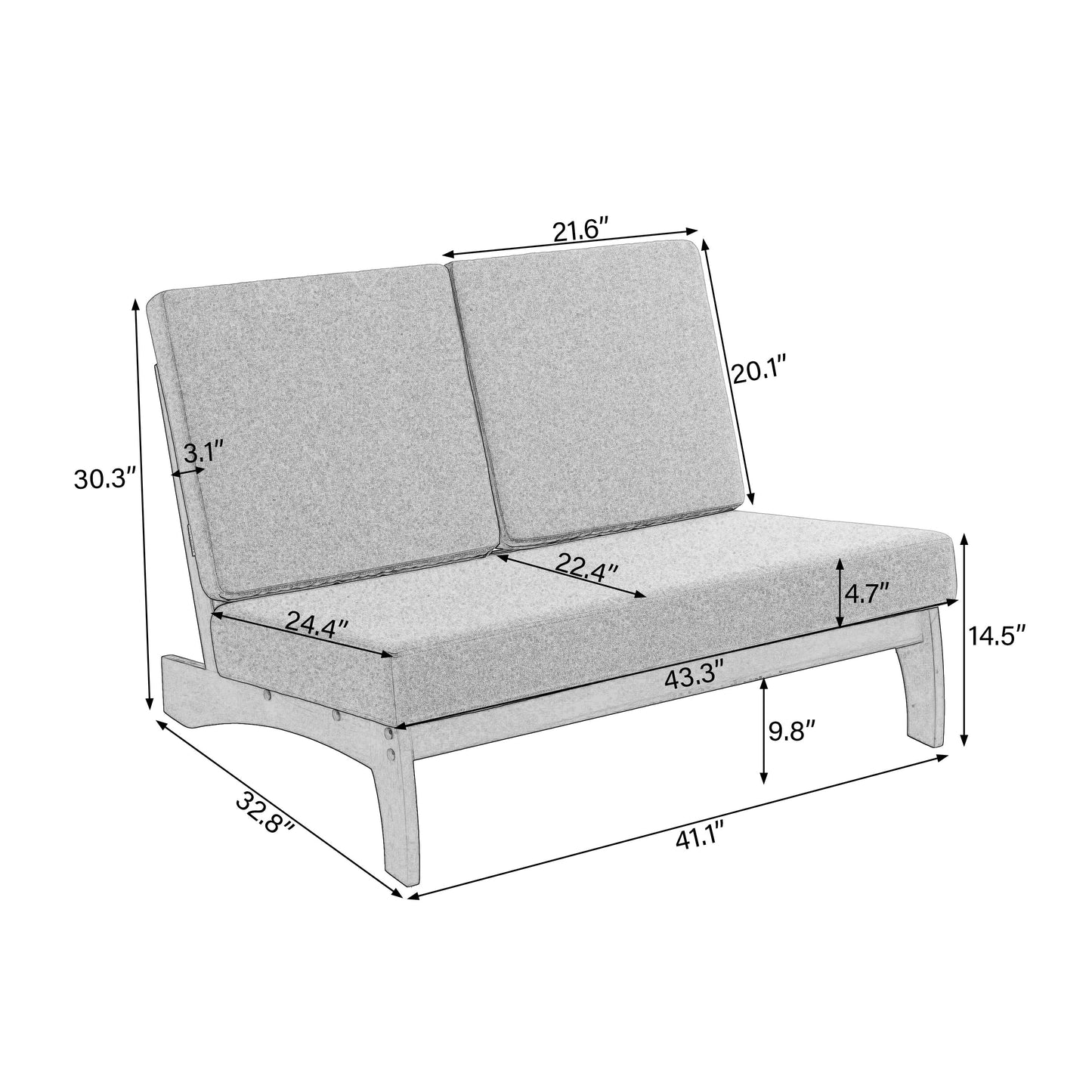 Set da conversazione per patio con divano componibile in legno da 4 pezzi con cuscino