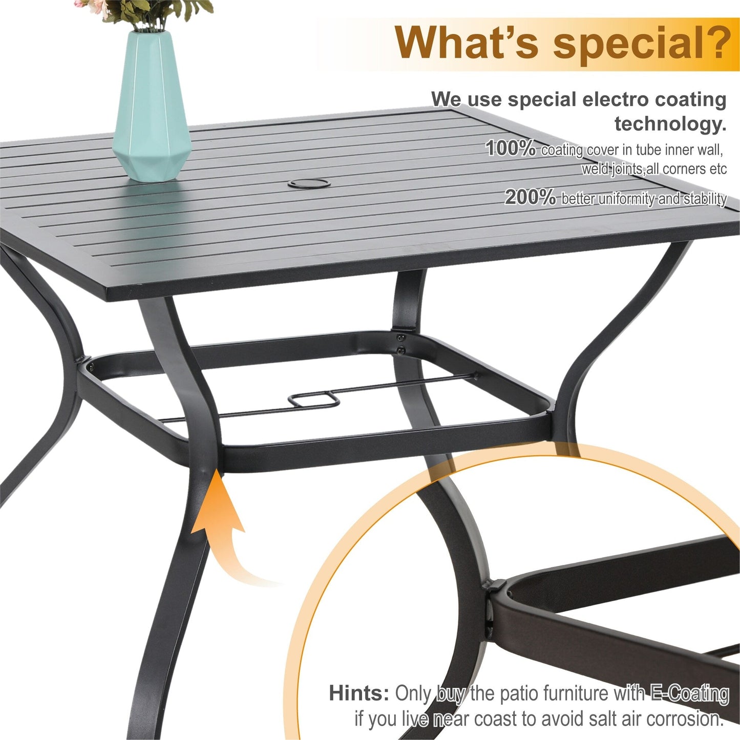 MAISON ARTS Set da pranzo per patio da 5/7 pezzi, 4/6 sedie girevoli in rattan con cuscino e 1 tavolo in metallo con foro per ombrellone