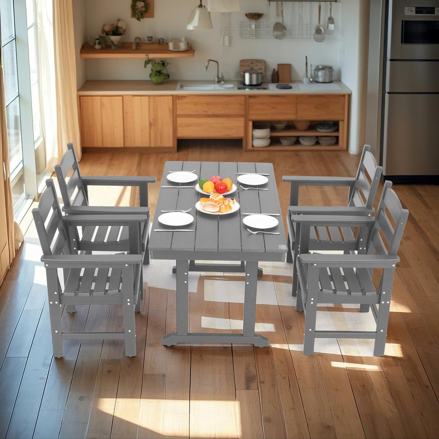 Set da pranzo da giardino in HDPE da 5 pezzi, set di mobili da pranzo per esterni con 4 sedie, tavolo da pranzo e sedie da giardino per esterni