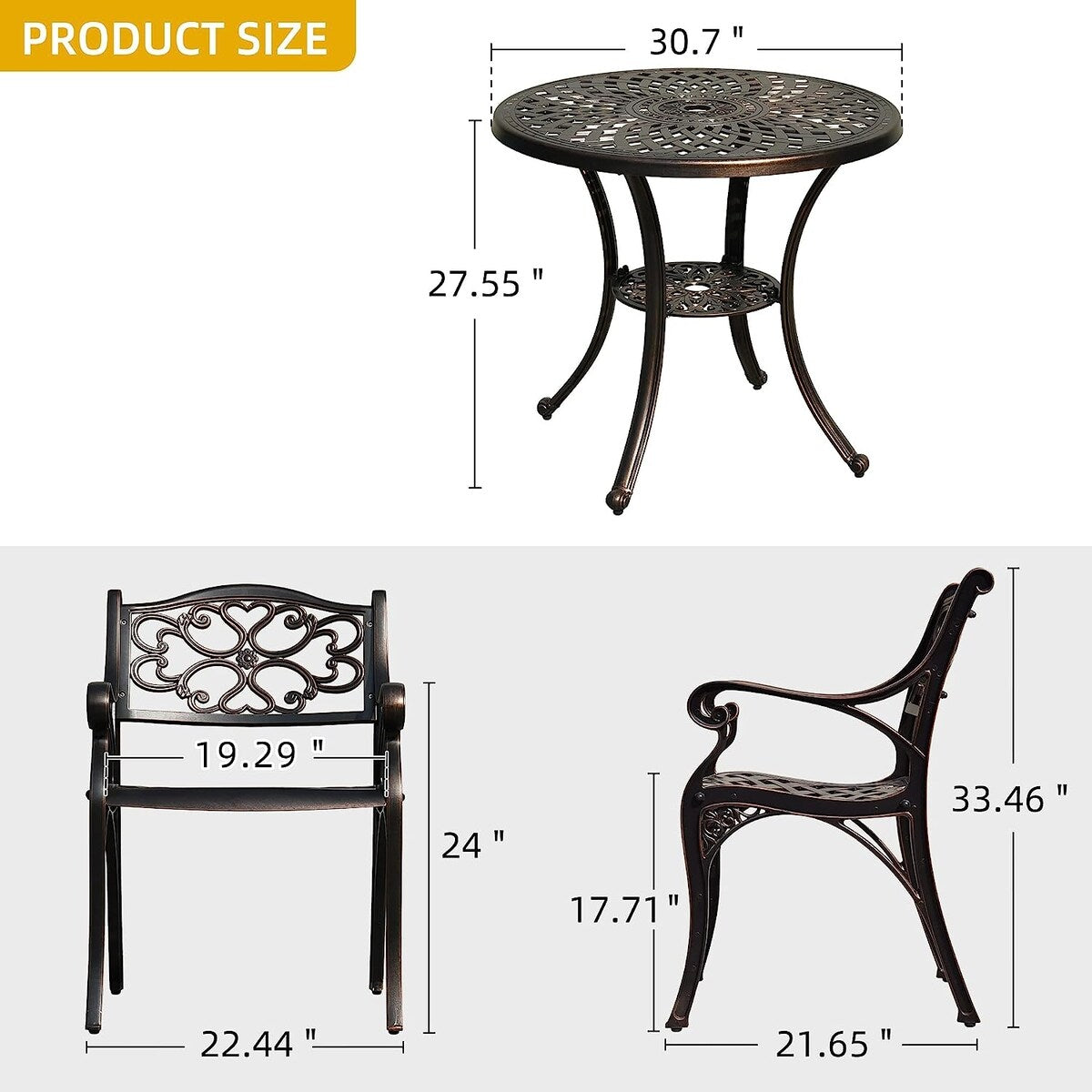 Set da pranzo da giardino in alluminio pressofuso da 5 pezzi con foro per ombrellone