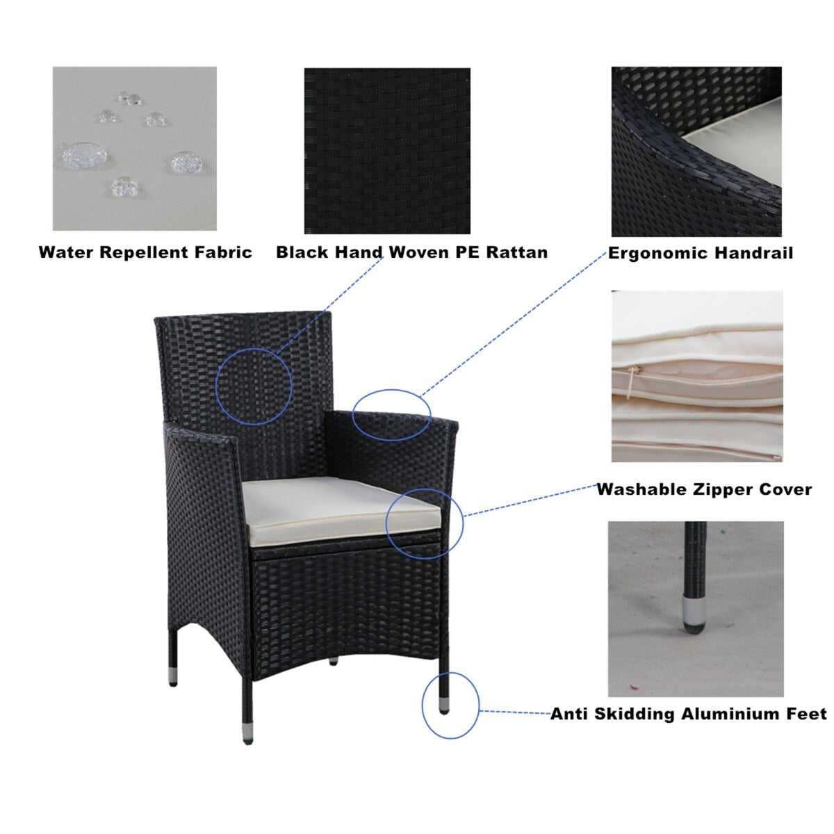 Set da pranzo in vimini per patio esterno da 5 pezzi