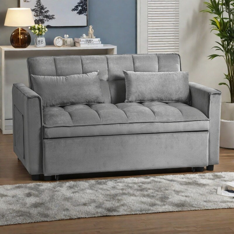 Divano letto trasformabile in velluto da 52,75 pollici con schienale a 3 posizioni e letto estraibile