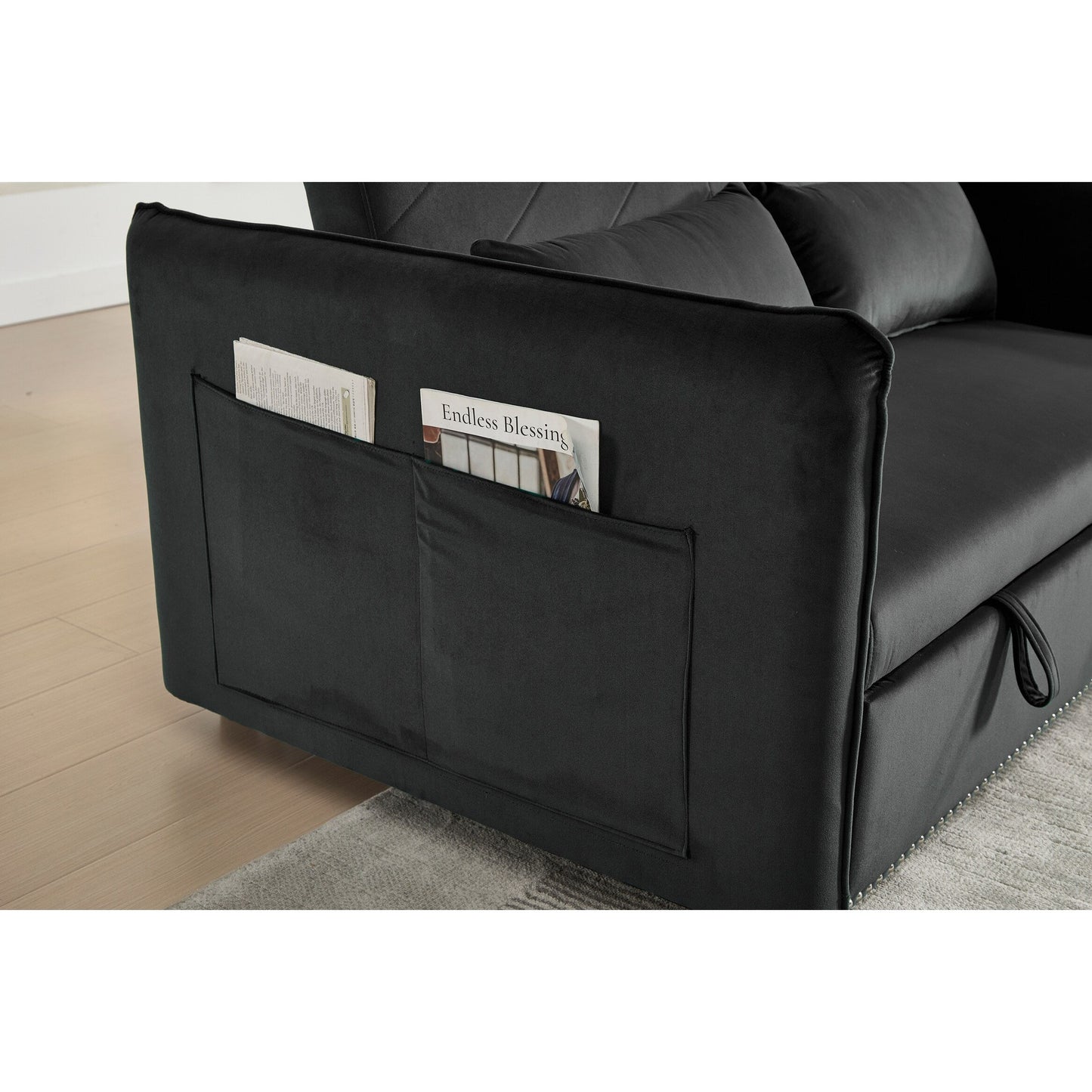 Divano letto futon in velluto 3 in 1 da 55 pollici con 2 cuscini e tasche reclinabili