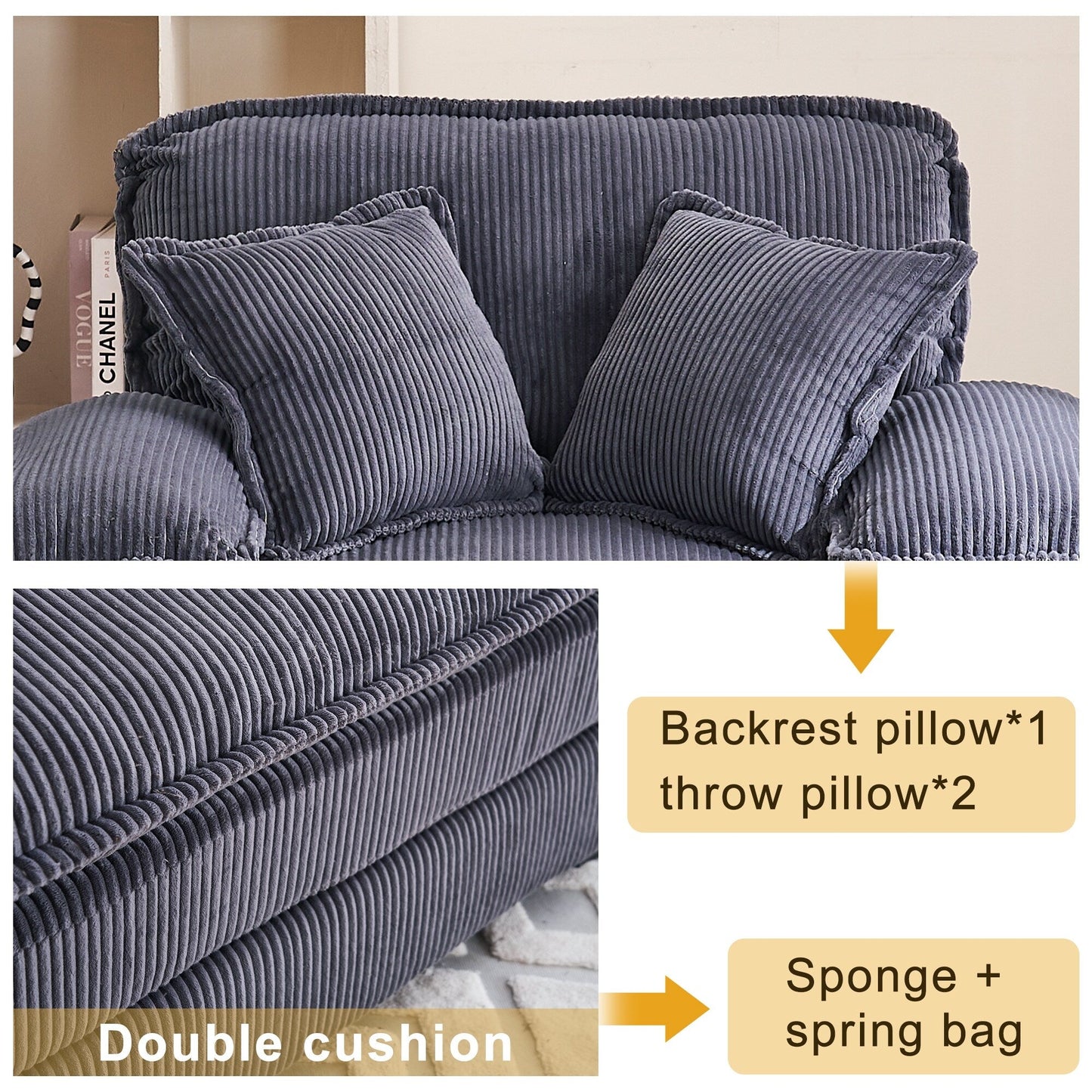 Poltrona oversize da 56,9 W con pouf, poltrona da lettura per camera da letto, divano letto girevole, divano reclinabile singolo moderno oversize