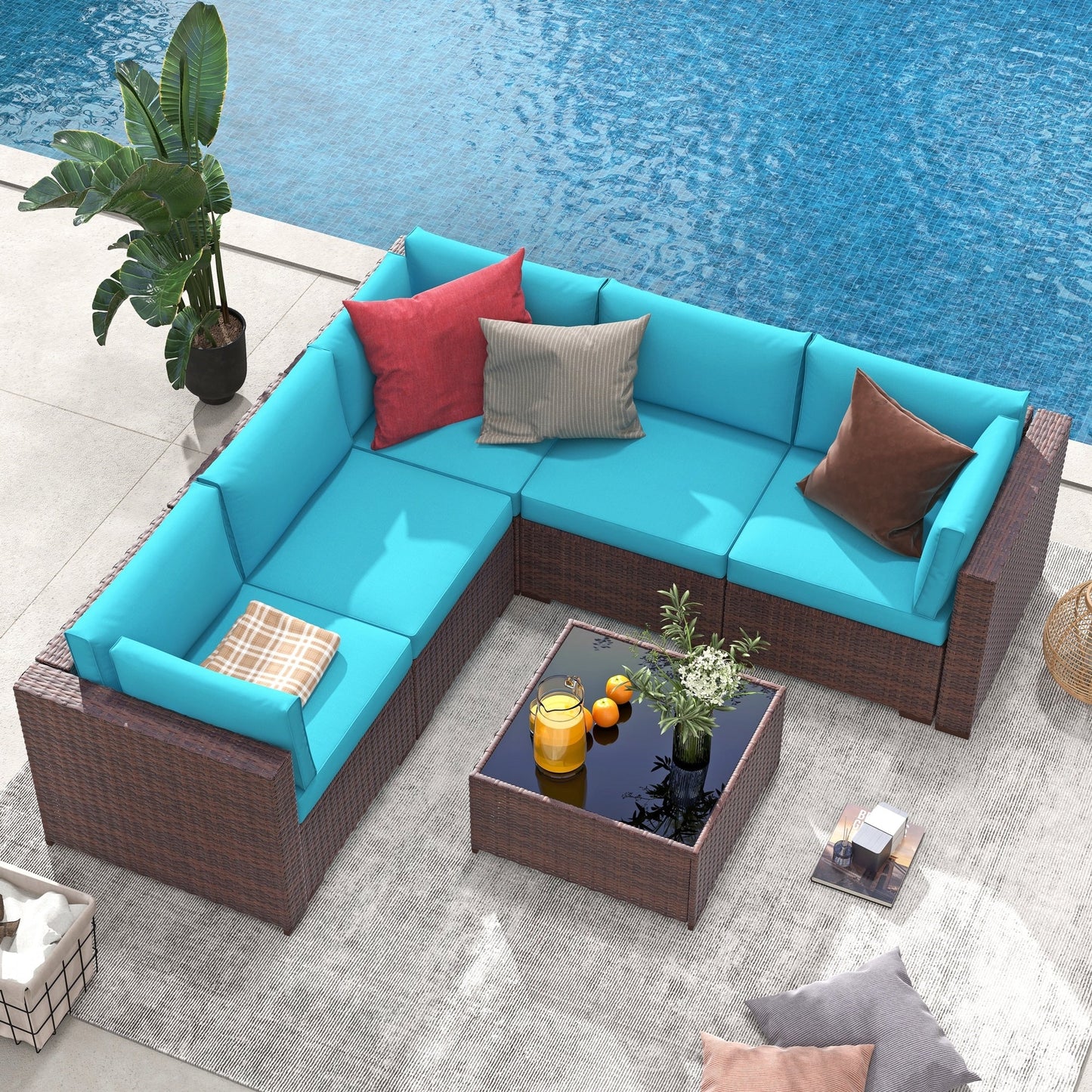 Set di divani componibili in vimini da esterno da 6 pezzi con cuscini