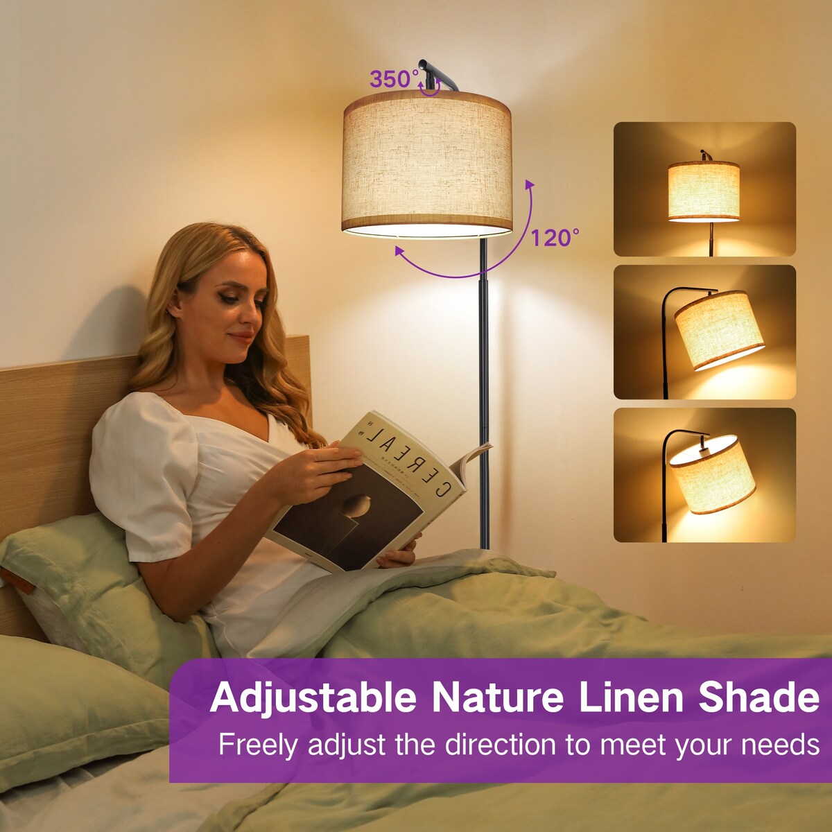 Lampada da terra da 62 pollici con tavolino quadrato porta riviste - noce