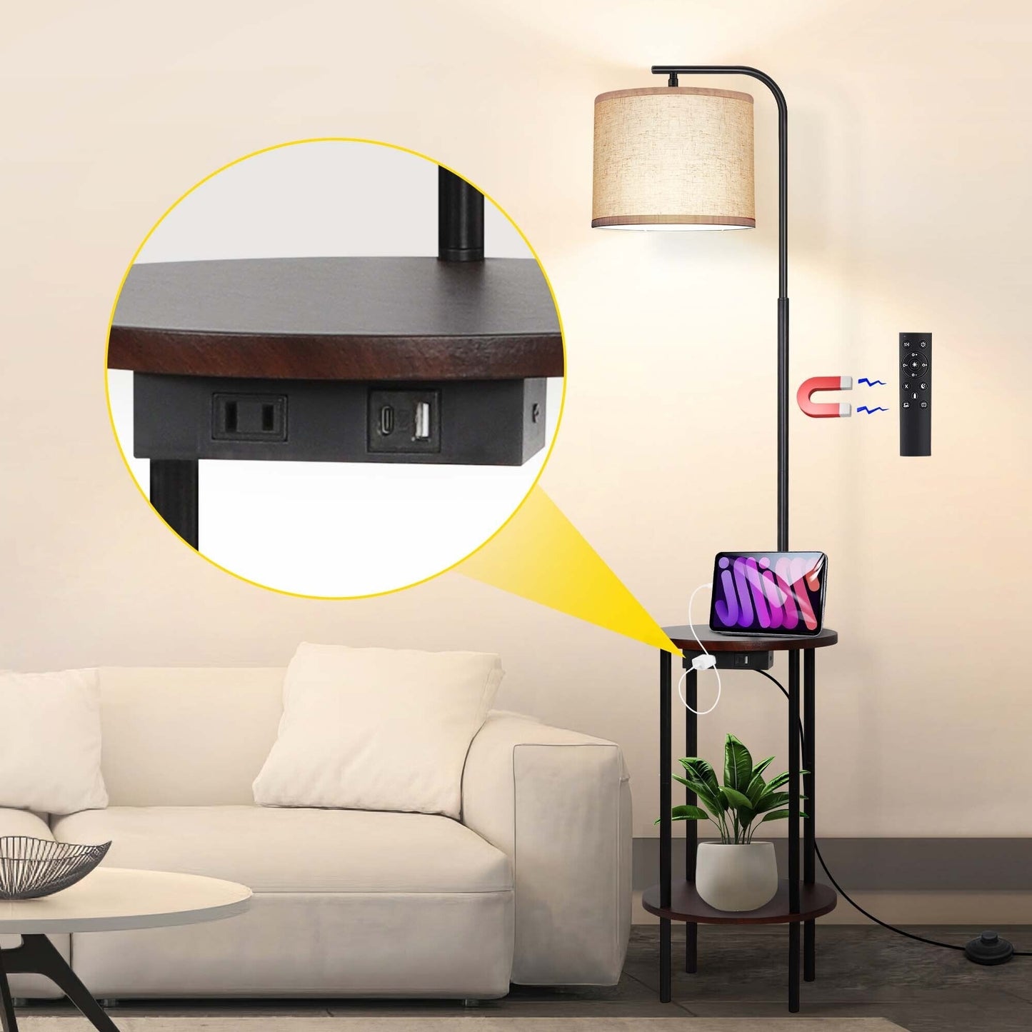 Lampada da tavolo con vassoio nero da 62'' con USB e presa