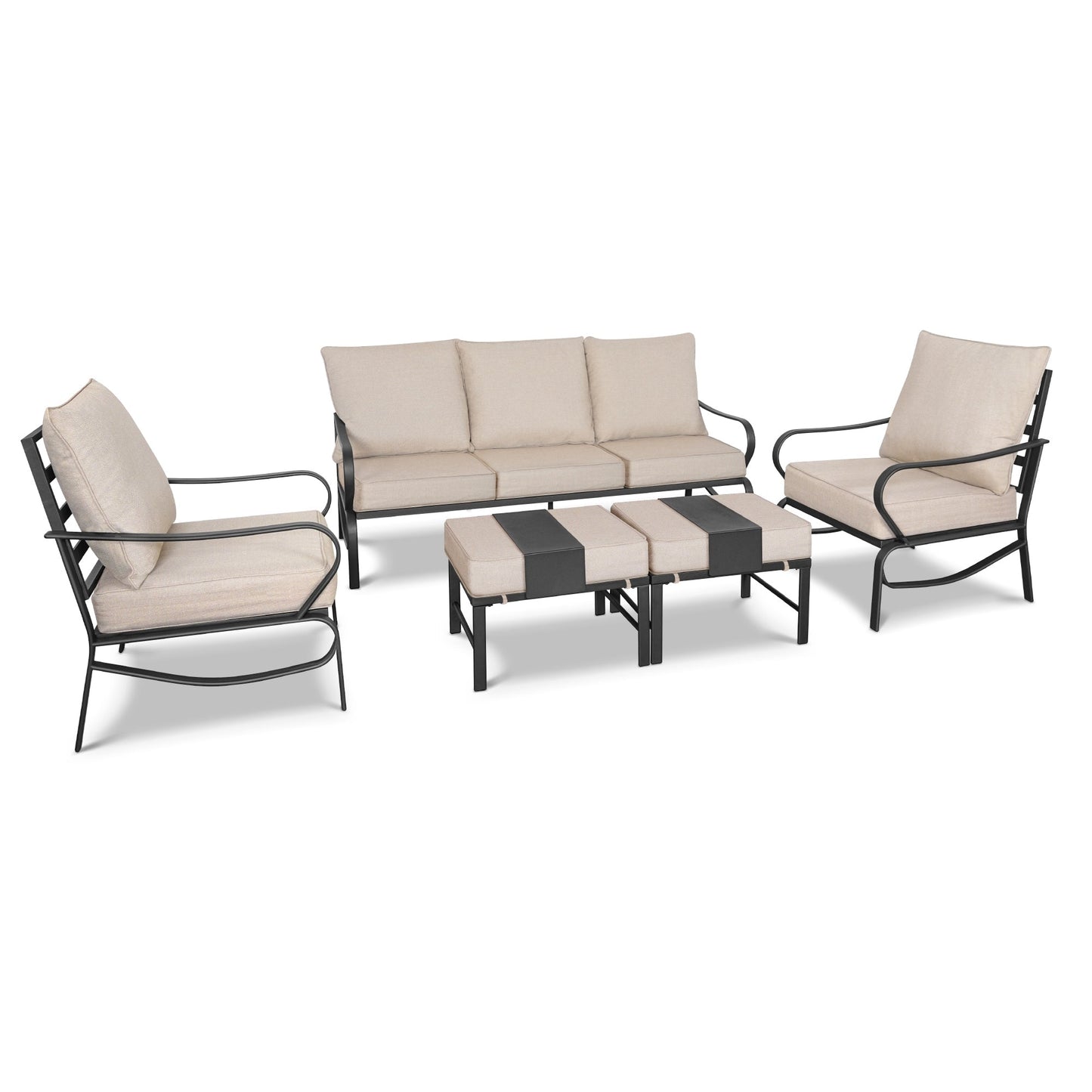 Set da conversazione per patio esterno a 7 posti, divano da esterno con pouf