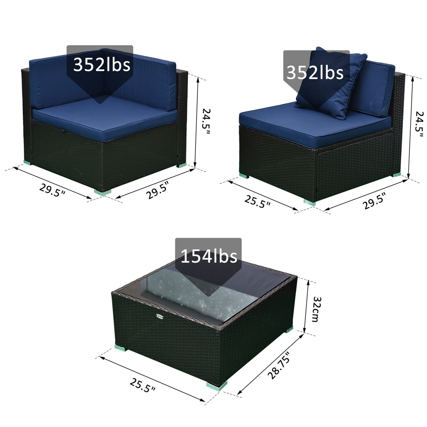 Set da esterno componibile Outsunny in vimini da 7 pezzi con seduta modulare
