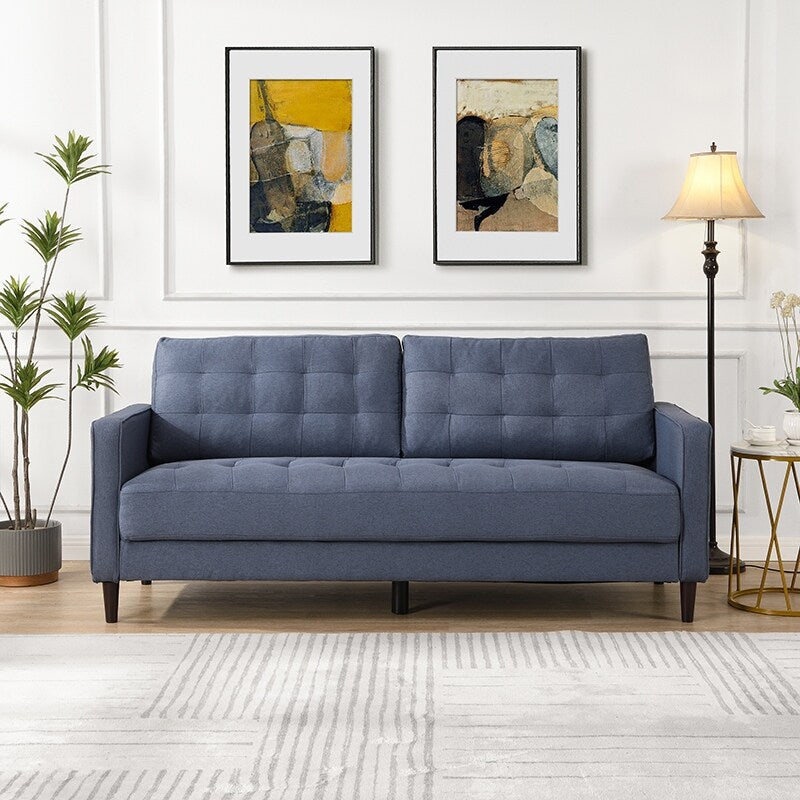 Divano a 3 posti ad alta resilienza da 74 pollici con struttura in legno, comodo e moderno, imbottito, beige