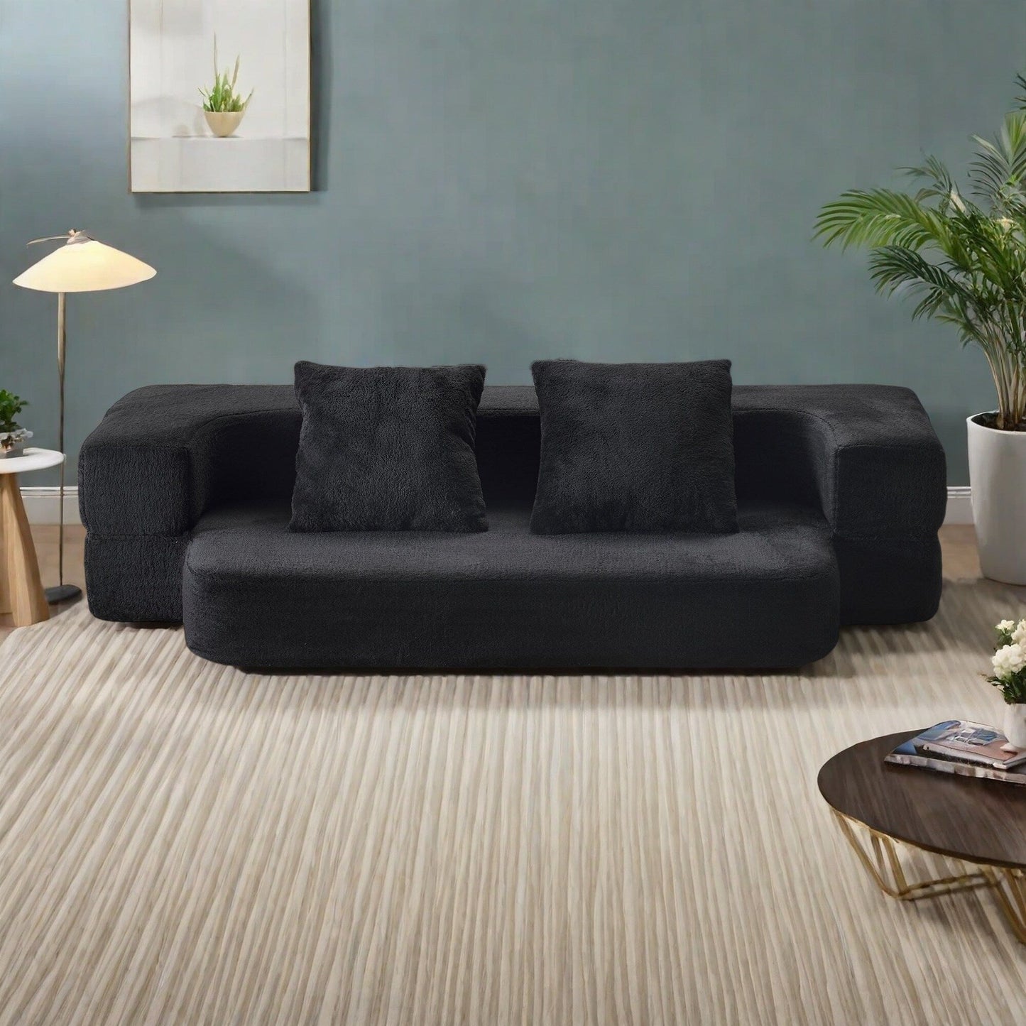 Divano da pavimento multifunzionale 3 in 1 da 74,81 m in pelliccia sintetica, trasformabile in letto e materasso con spugna memory ad alta densità