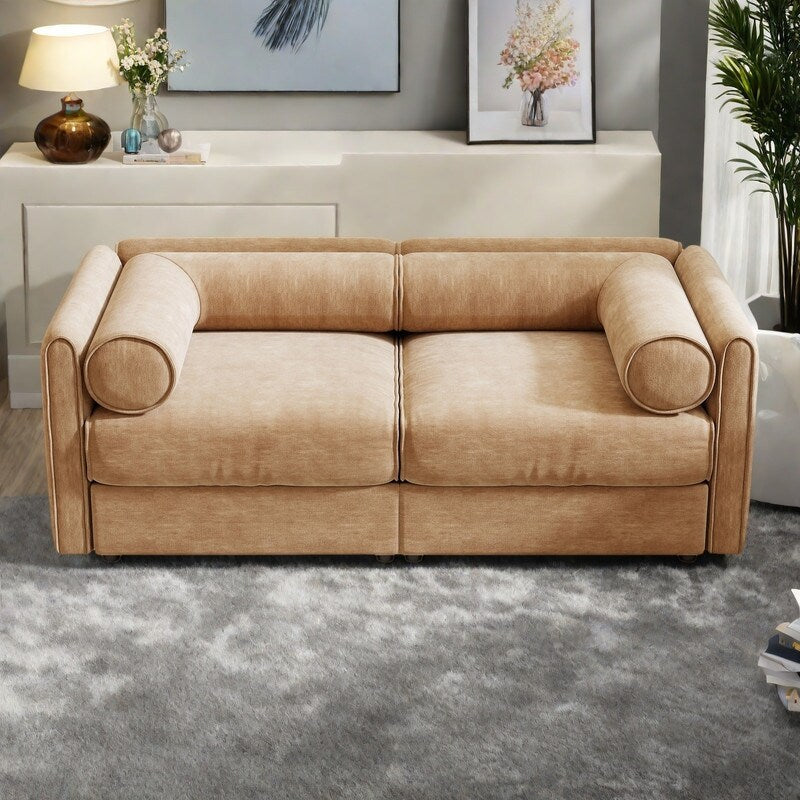 Divano a due posti in ciniglia da 75,5 con seduta contenitore e schienale cilindrico