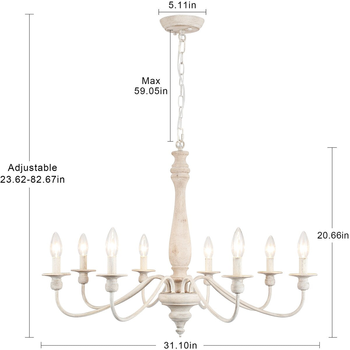 Lampadario moderno in stile fattoria, lampadario a 8 luci con candela per soggiorno, cucina, isola, sala da pranzo, ingresso - L31,1 x A20,66