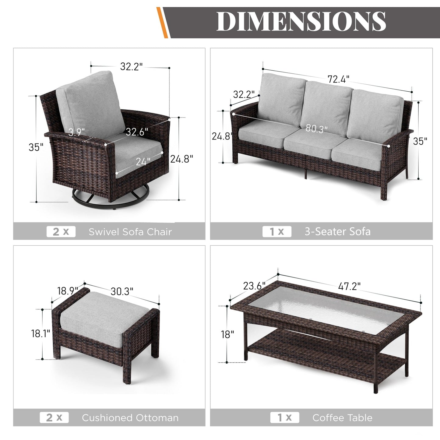 MAISON ARTS Set da conversazione con divano in vimini extra-large per patio con tavolino da caffè, seduta oversize con cuscino imbottito spesso 5,5''