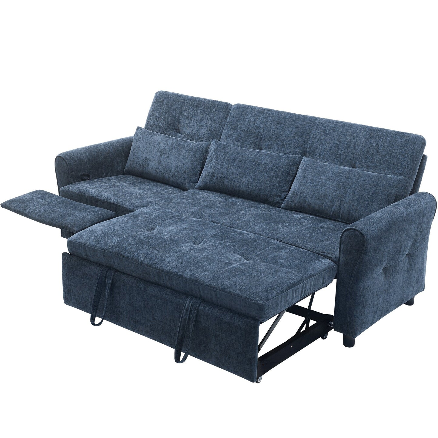 Divano letto 2 in 1 in ciniglia 82 con schienale regolabile, chaise longue reversibile, porte di ricarica USB