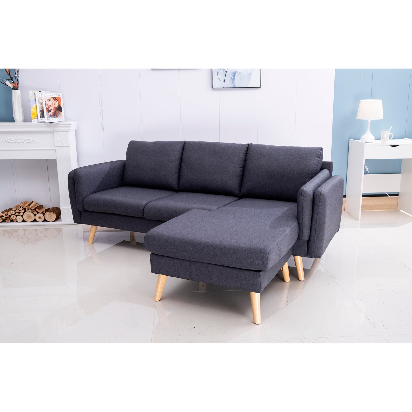 Divano a L da 84,6 pollici con poggiapiedi intercambiabili - Perfetto per soggiorno e appartamento