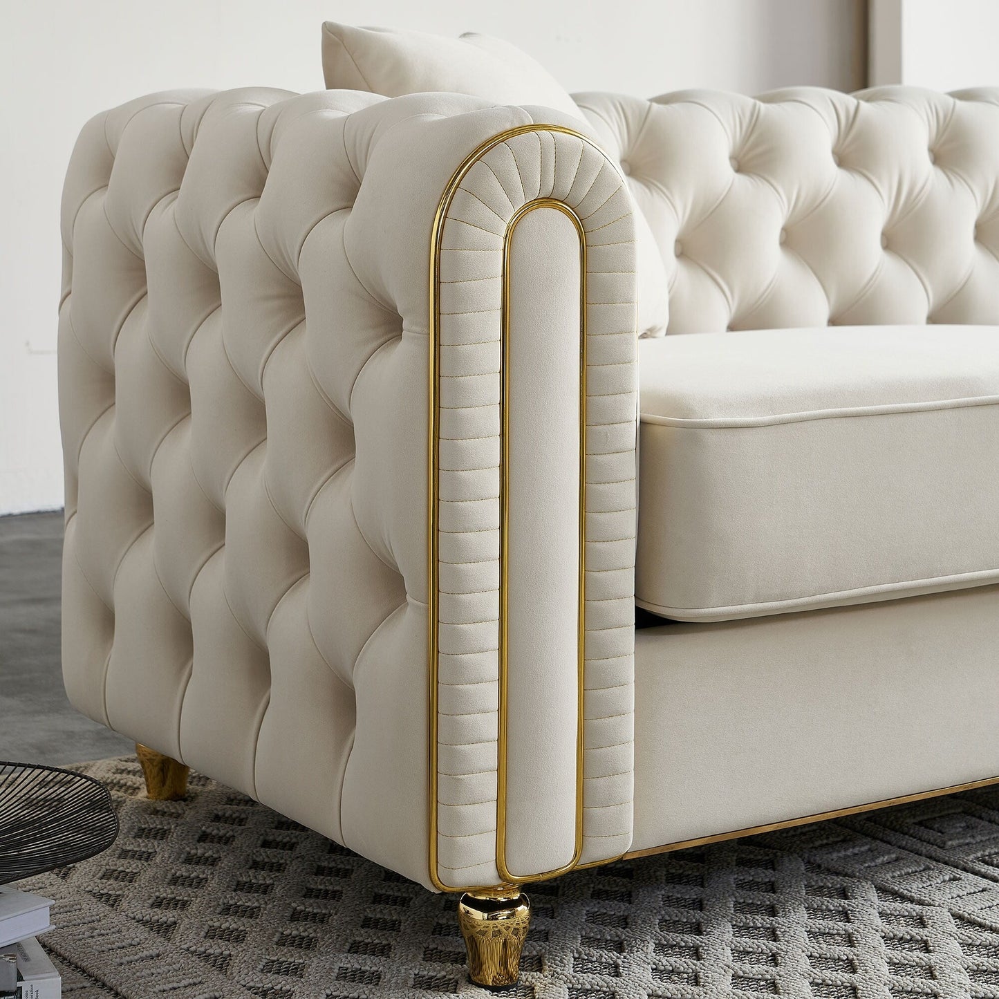 Divano moderno di lusso da 86'' con 2 cuscini decorativi per soggiorno e camera da letto