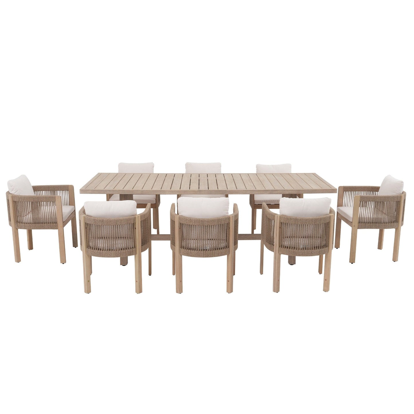 Set da pranzo da esterno in legno da 9 pezzi con cuscini
