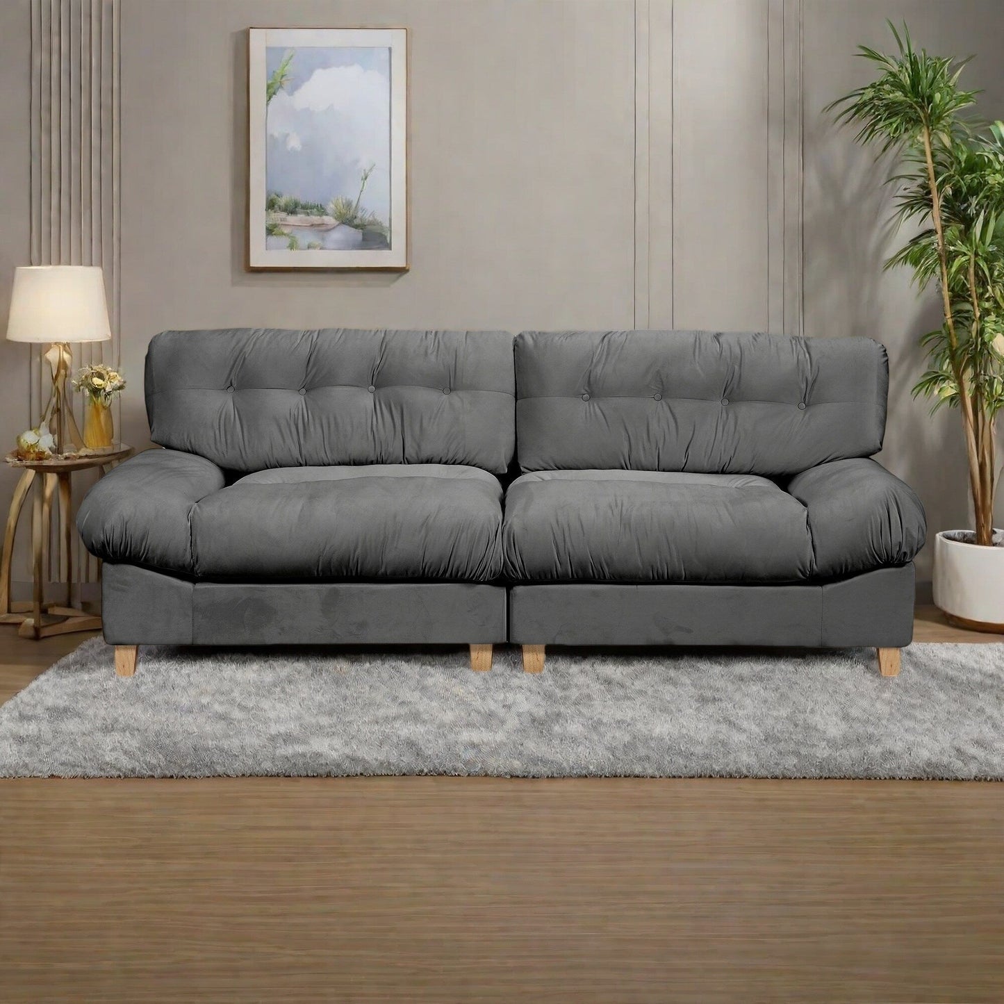 Divano a 3 posti in tessuto 90.5 con schiuma ad alta densità e base in legno massello