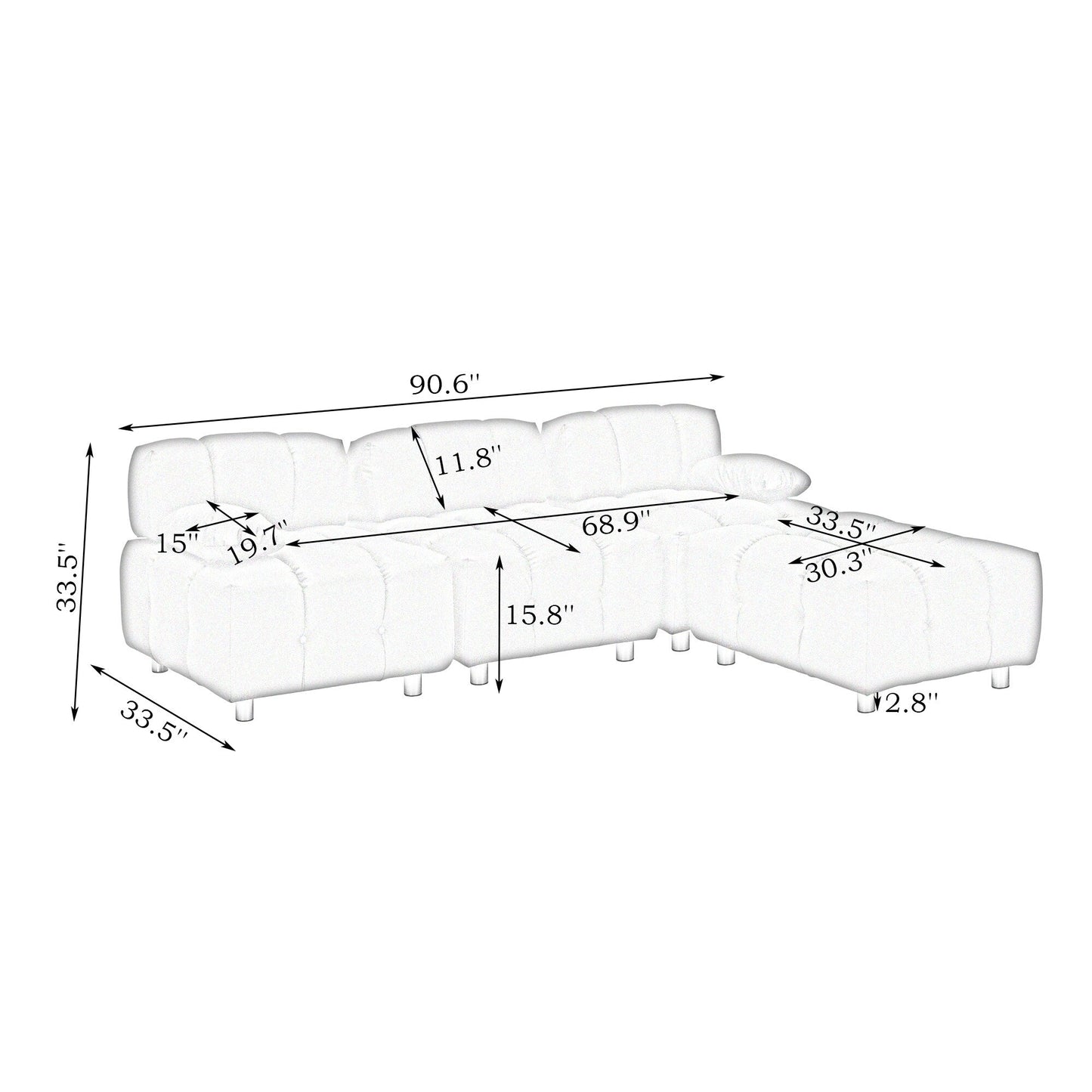 Divano bianco in tessuto tecnologico da 90,60 pollici, impermeabile, resistente alle macchie e ai graffi di gatto