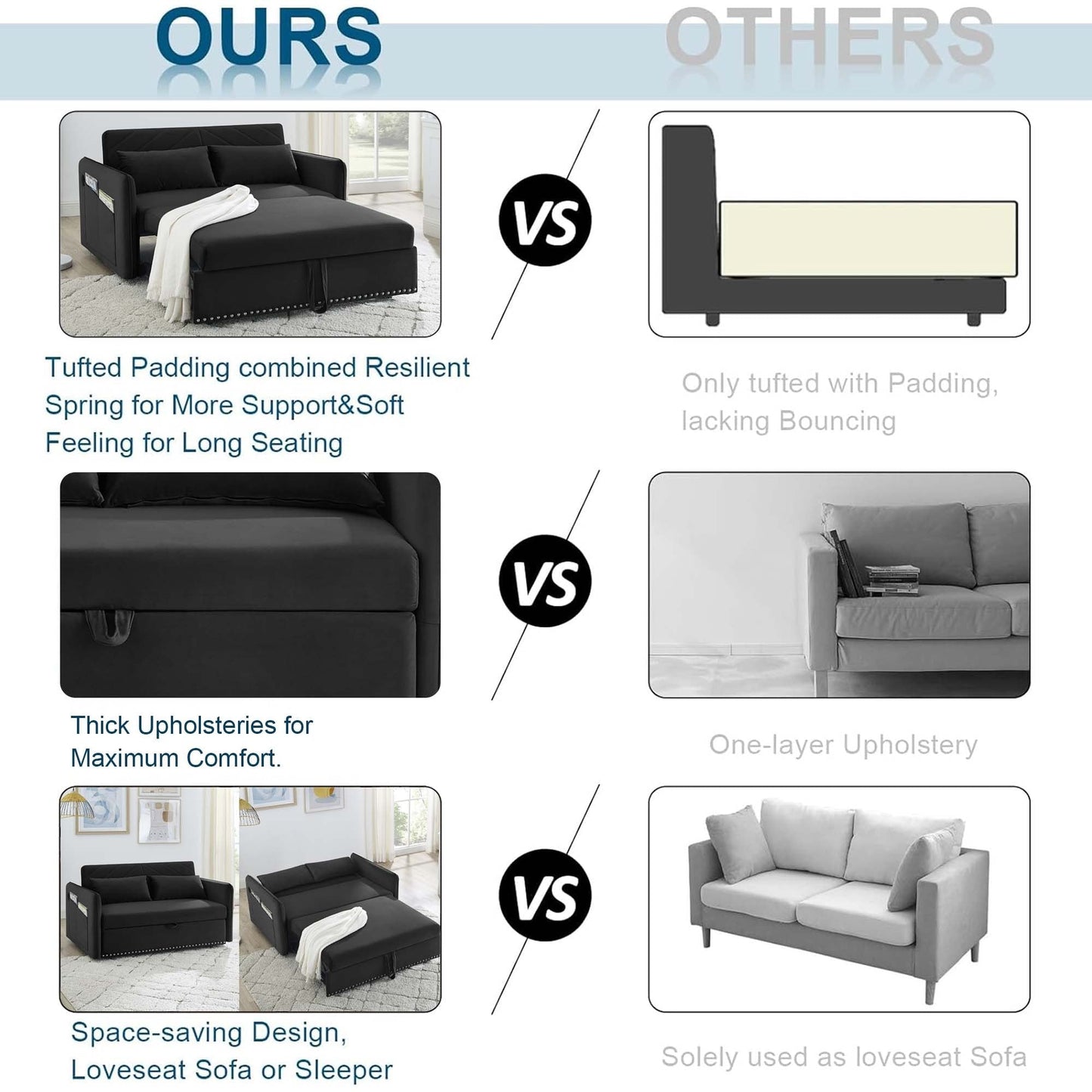 Divano letto trasformabile 3 in 1 Aukfa in velluto