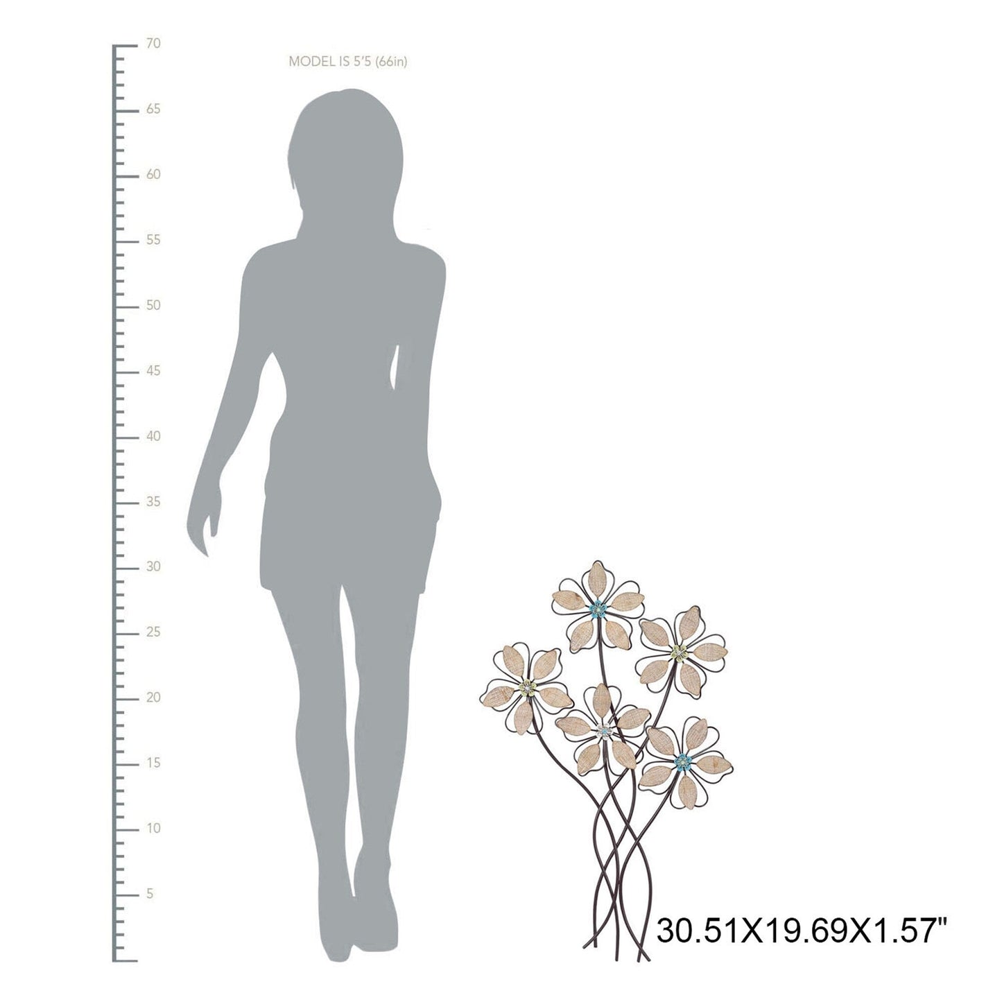 Decorazione da parete in metallo Adeco, sculture da appendere alla parete con 5 fiori