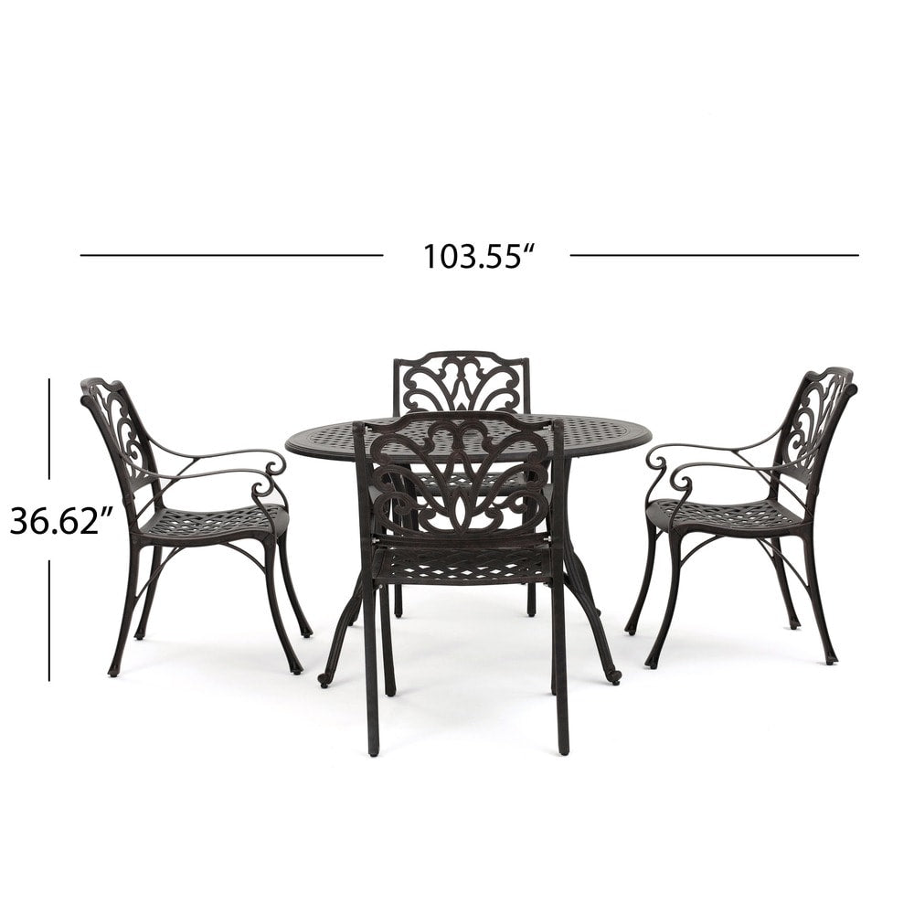 Set da pranzo circolare da esterno Alfresco da 5 pezzi in alluminio pressofuso di Christopher Knight Home