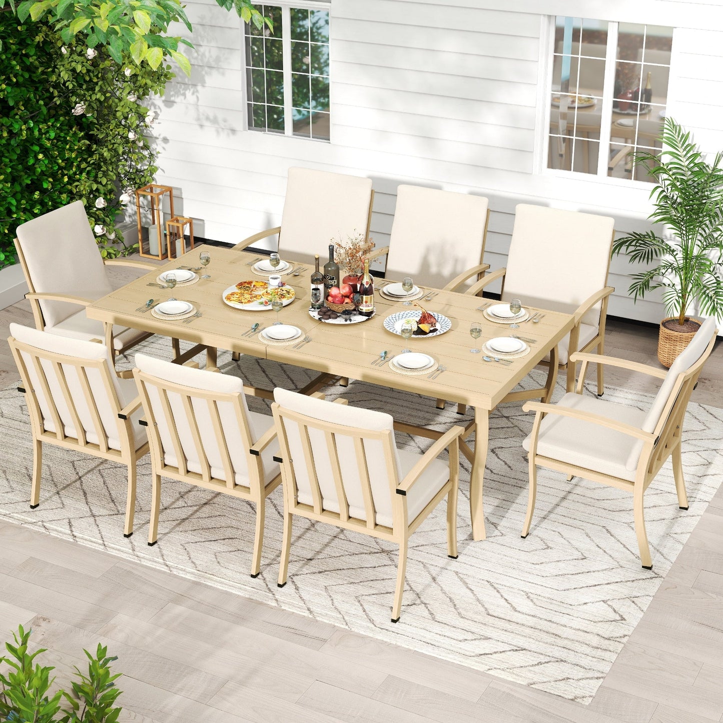 Set da pranzo per patio in alluminio EGEIROS LIFE AluLux da 9 pezzi con cuscini lavabili
