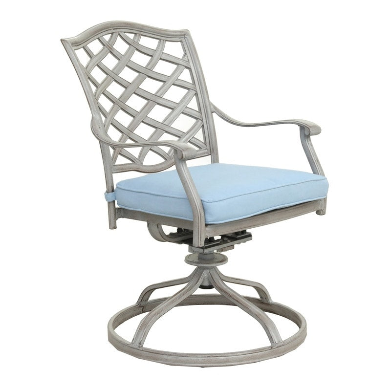 Set da pranzo rettangolare in alluminio da 7 pezzi con 6 sedie a dondolo girevoli