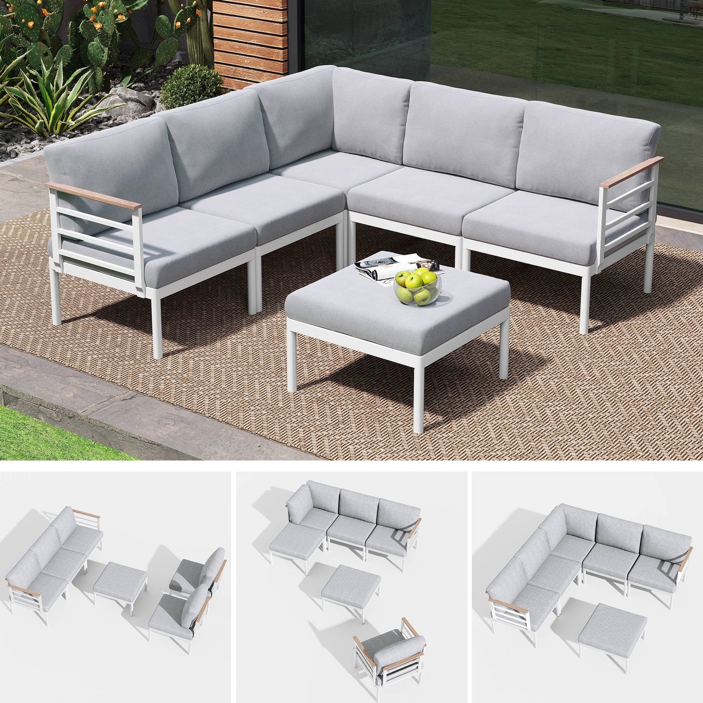 Set di mobili da giardino in alluminio da 6/7/8 pezzi, set di divani componibili per esterni moderni