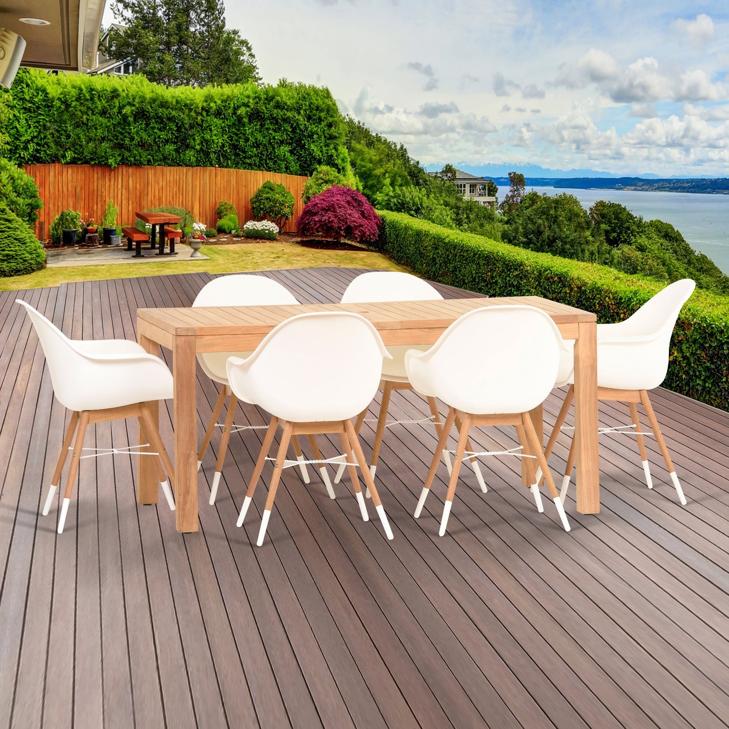 Set da pranzo rettangolare da patio Amazonia Teak Bonita White da 11 pezzi