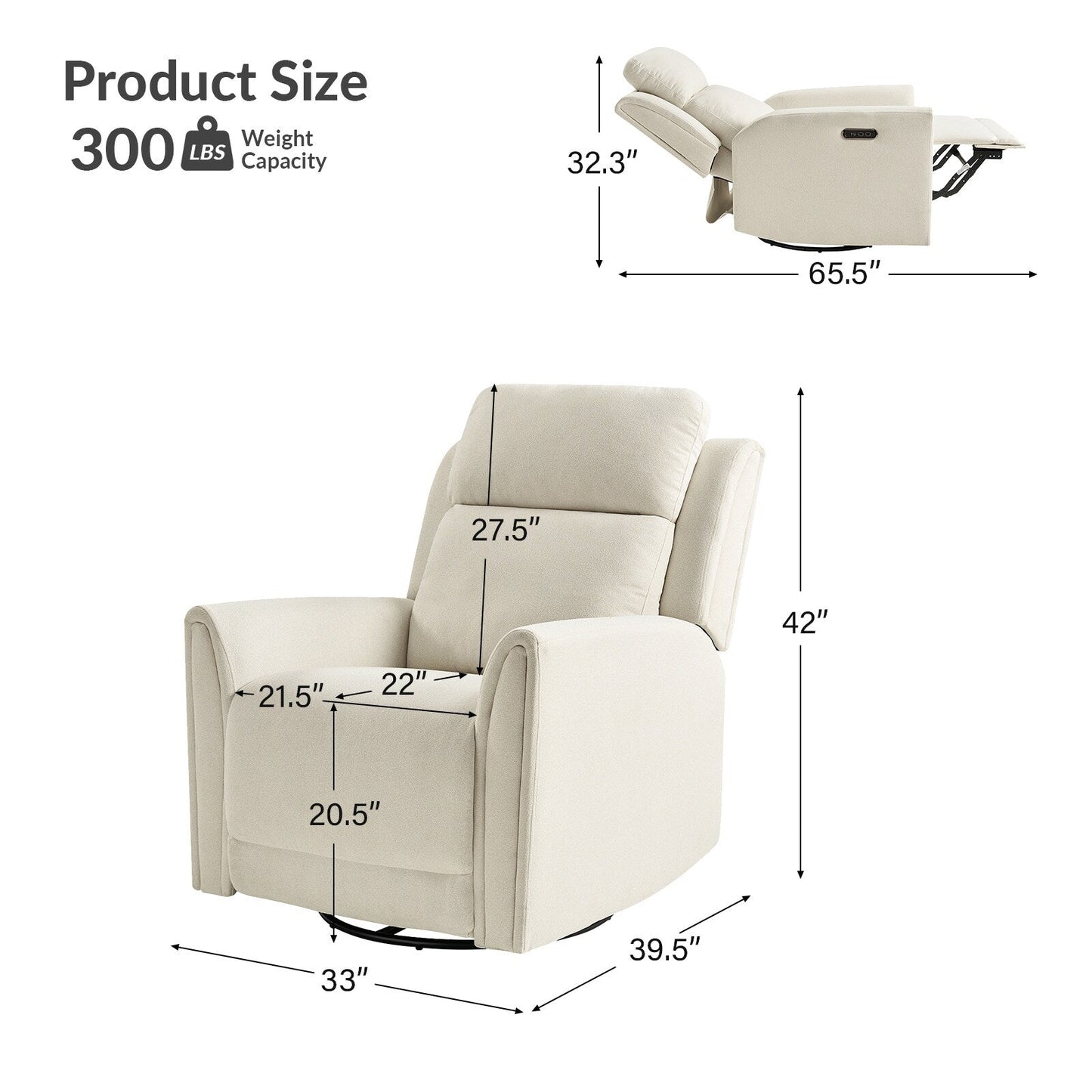 Poltrona reclinabile elettrica girevole e basculante Amin Contemporary con poggiatesta di HULALA HOME