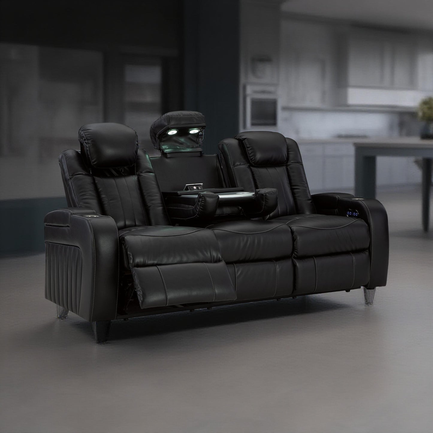 Divano reclinabile elettrico Aven, LED, similpelle blu notte, 86 pollici