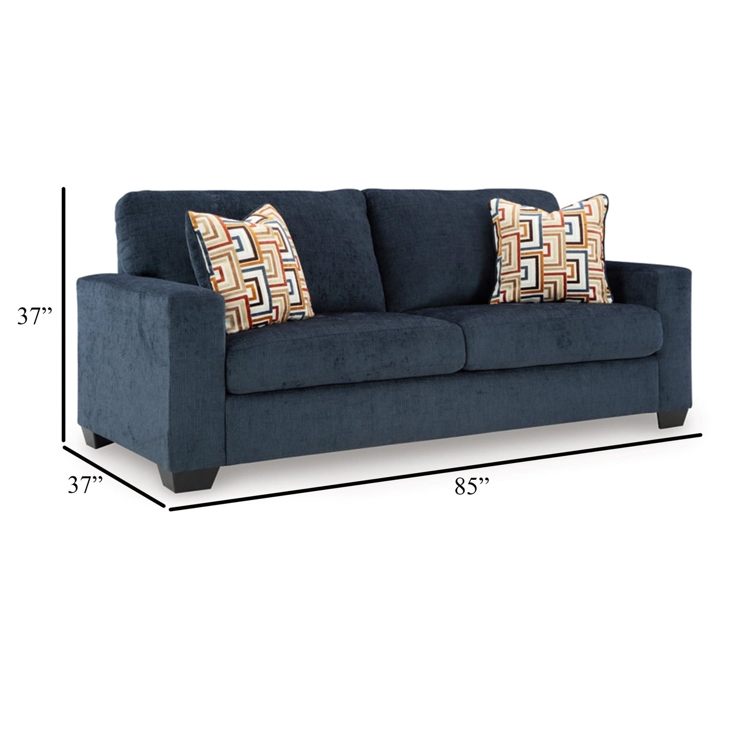Divano letto matrimoniale Avie, 2 cuscini decorativi, poliestere blu navy, 85 pollici