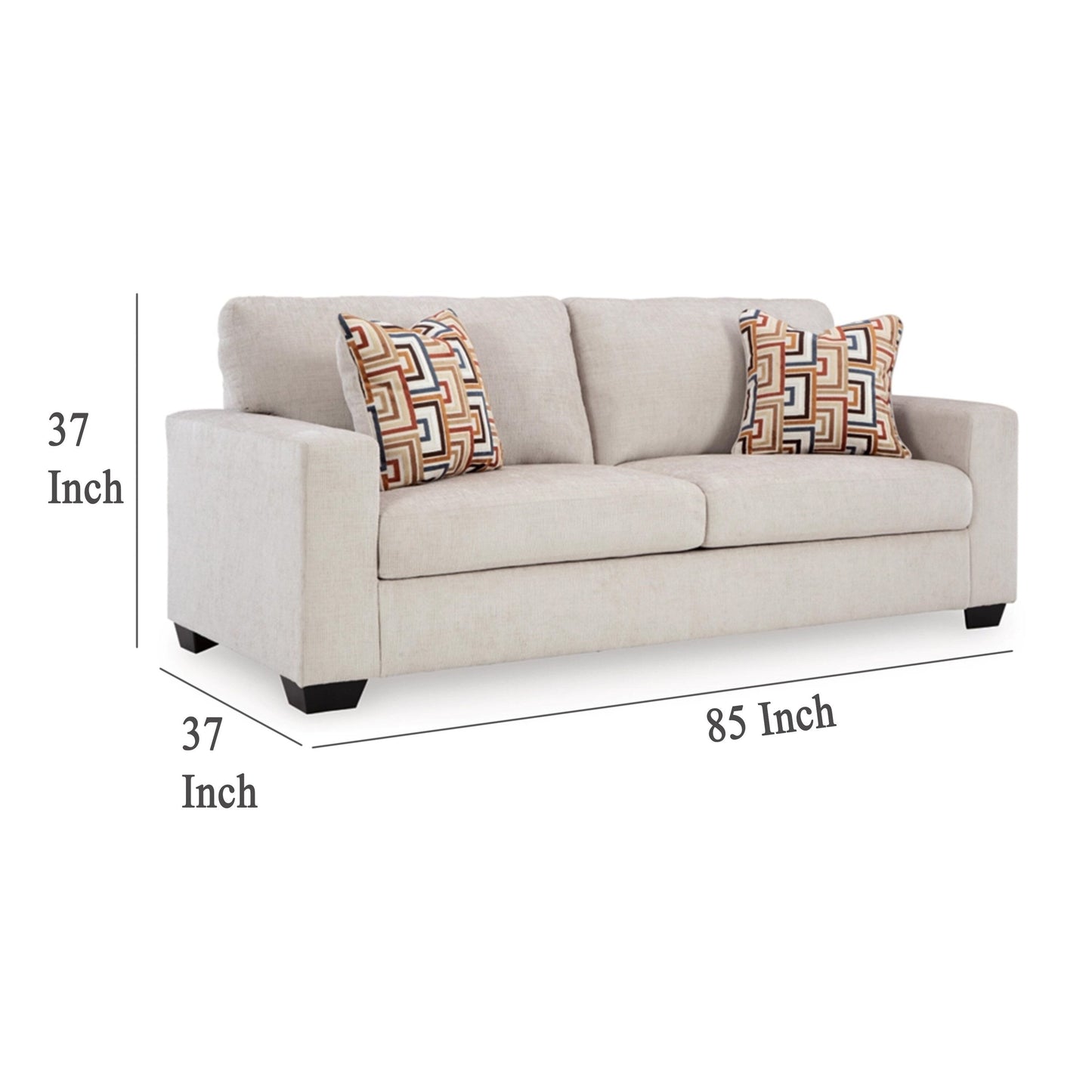 Divano Avie, 2 cuscini decorativi, 85 pollici, morbido poliestere bianco avorio