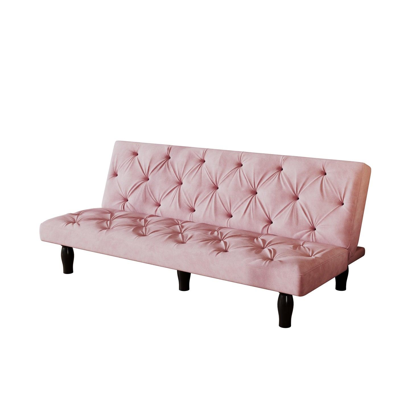 Divano letto a 3 posti in velluto rosa baby con struttura in legno