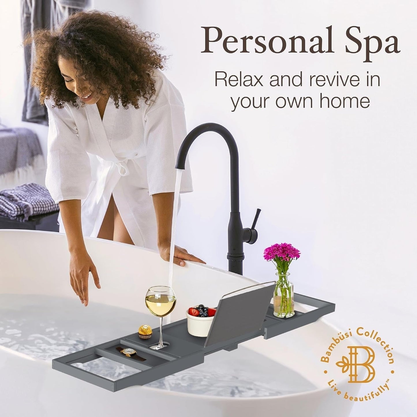 Vassoio per vasca da bagno in bambù - Vassoio espandibile per vasca, porta libri e tablet - Tavolo da bagno, vassoio per vasca, portaoggetti per vasca, design pieghevole