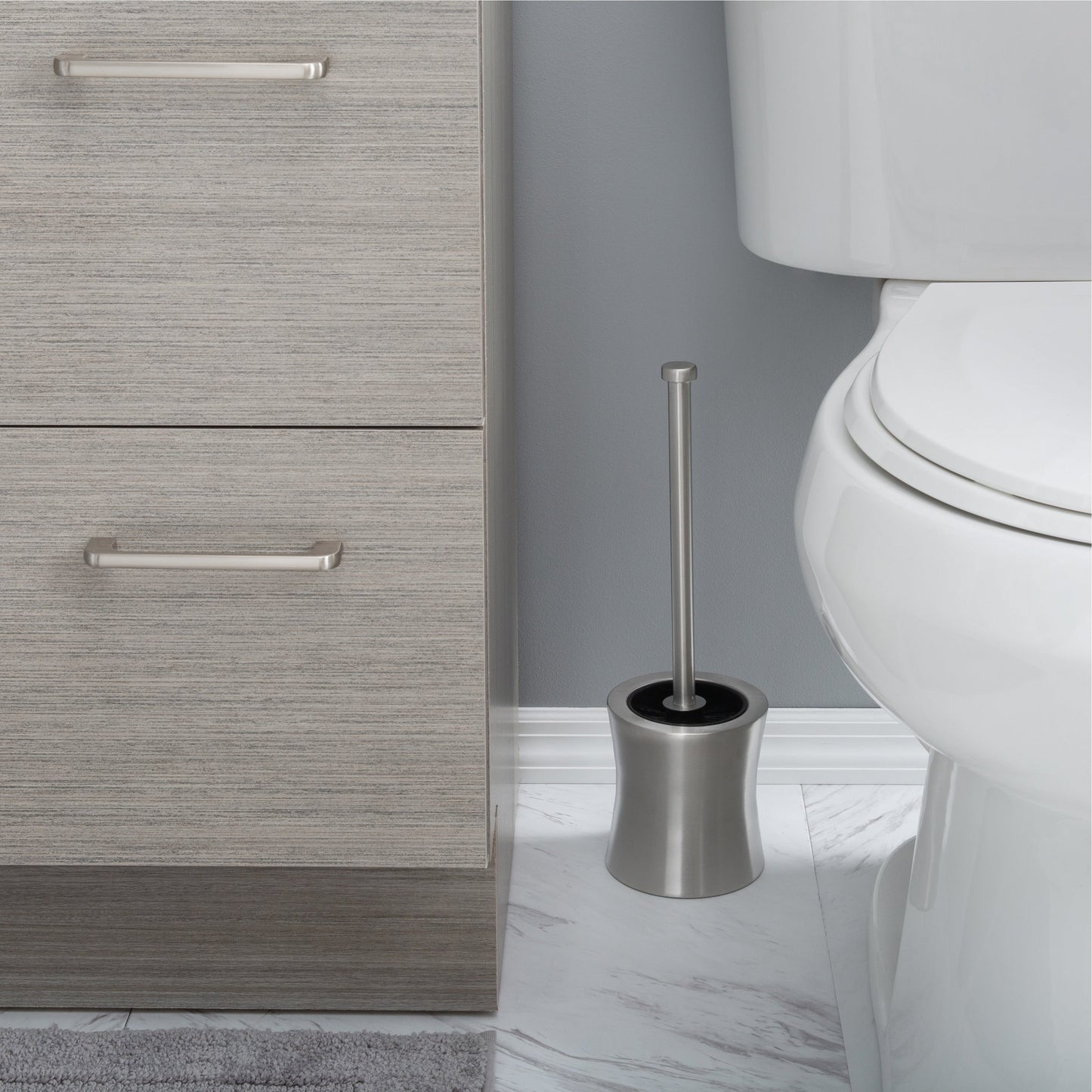 Porta scopino e porta scopino per WC Bath Bliss a forma di clessidra in acciaio inossidabile - 4,5 Rd x 15,4