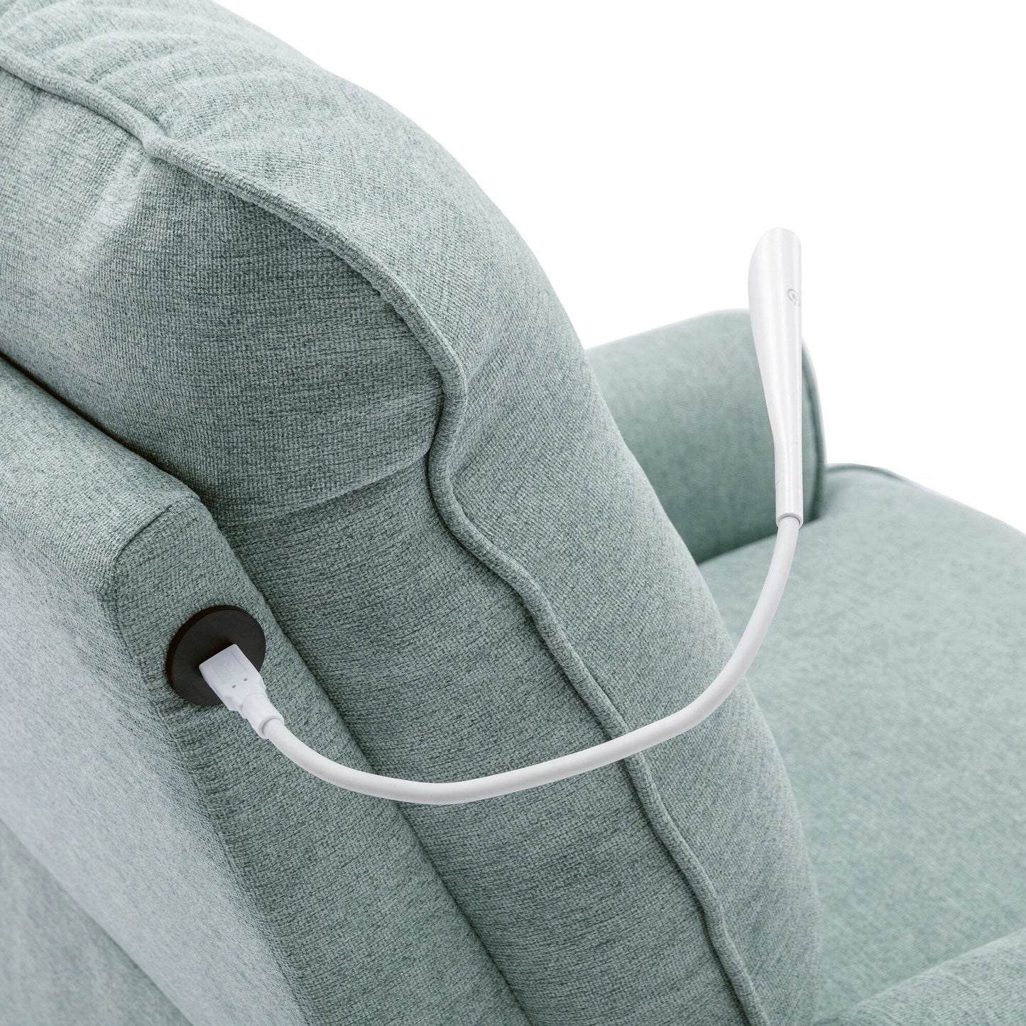 Poltrona reclinabile beige girevole a 270° con porte USB, base oscillante, tasca laterale e lampada touch per soggiorno/camera da letto